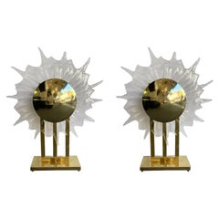 Contemporary Pair of Brass Murano Glass Sun Lamps, Italy