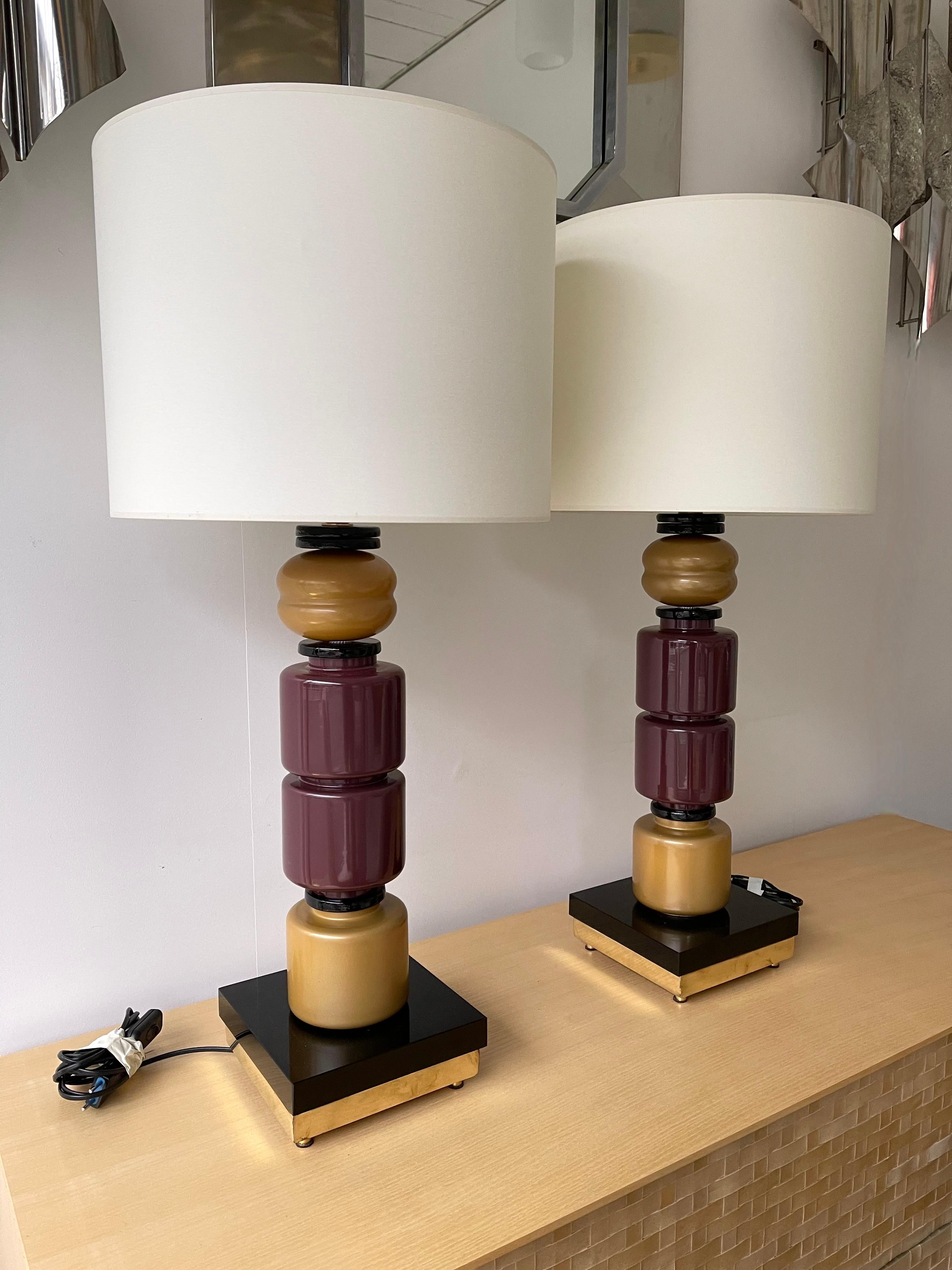 Paire de lampes totems contemporaines en laiton et verre de Murano, Italie en vente 6