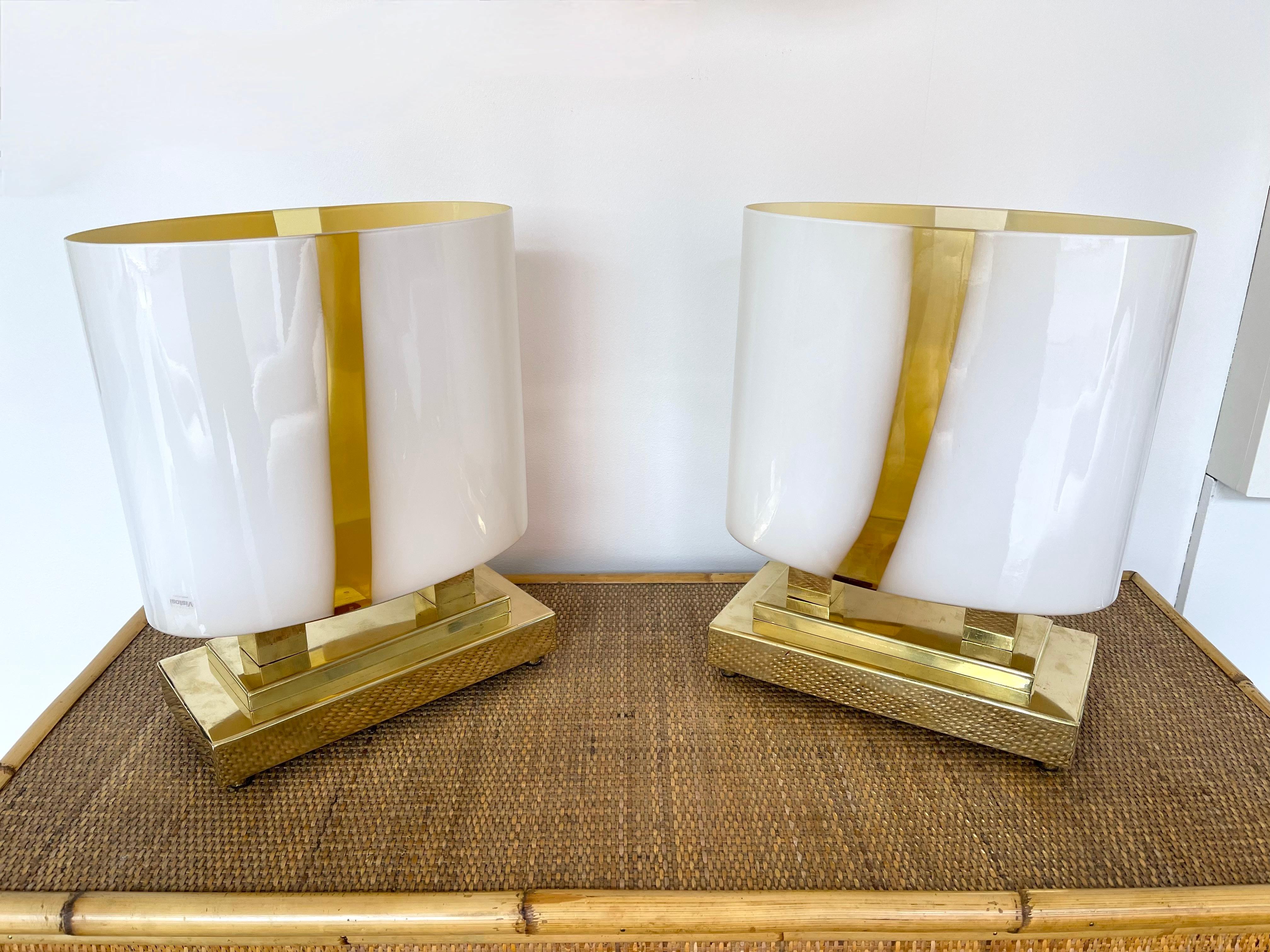 Contemporary Pair of Brass Murano Glass Vase Flame Lamps, Italy 6