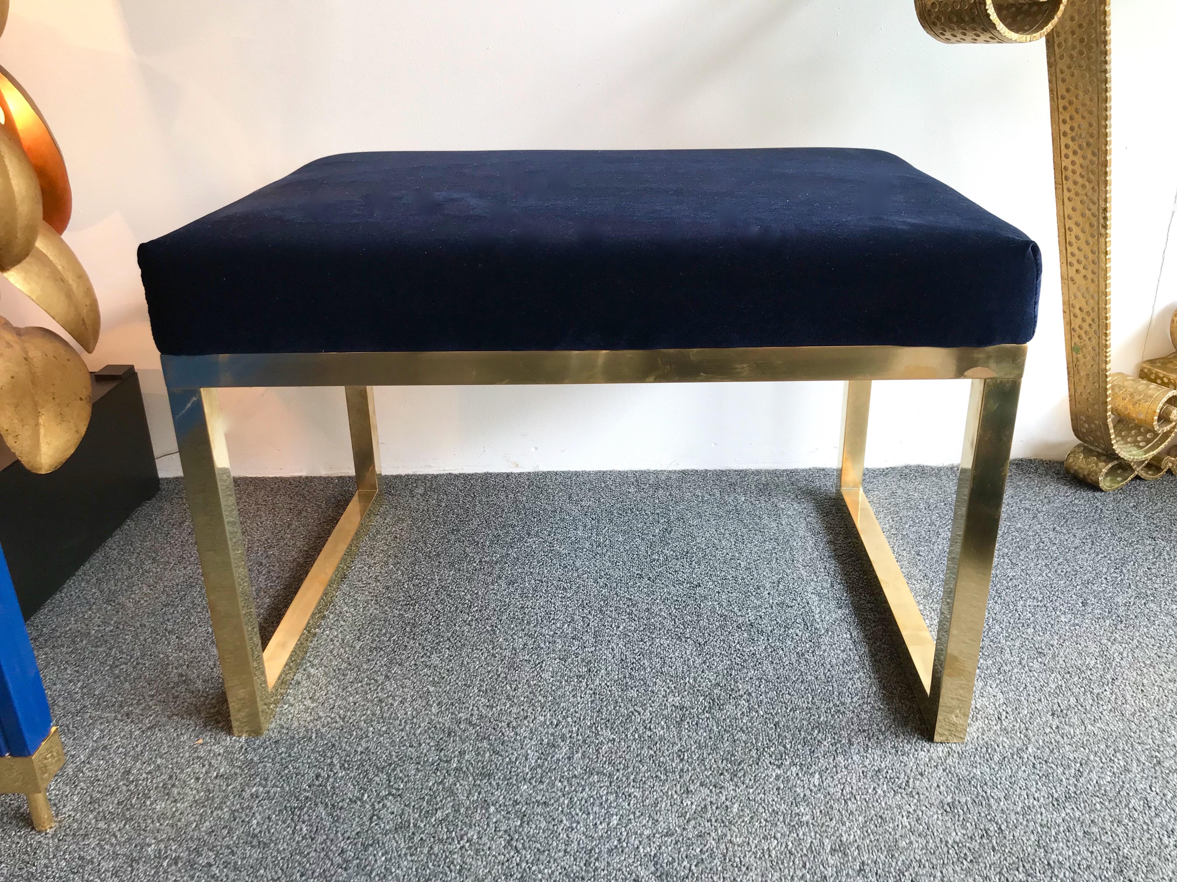 Mid-Century Modern Contemporary Pair of Brass Poufs Stools, Italy