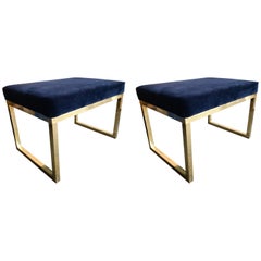 Contemporary Pair of Brass Poufs Stools, Italy