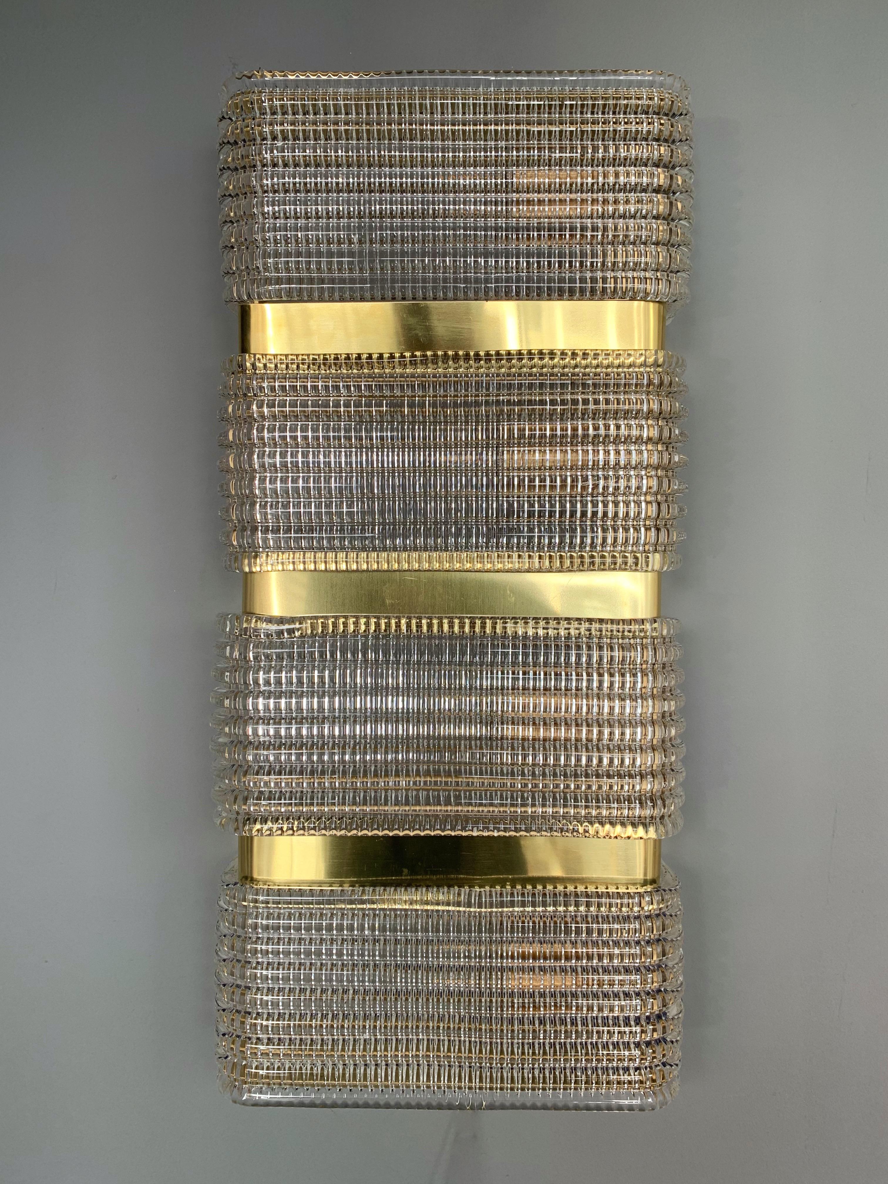 Italian Contemporary Pair of Brass Sconces Murano Glass, Italy