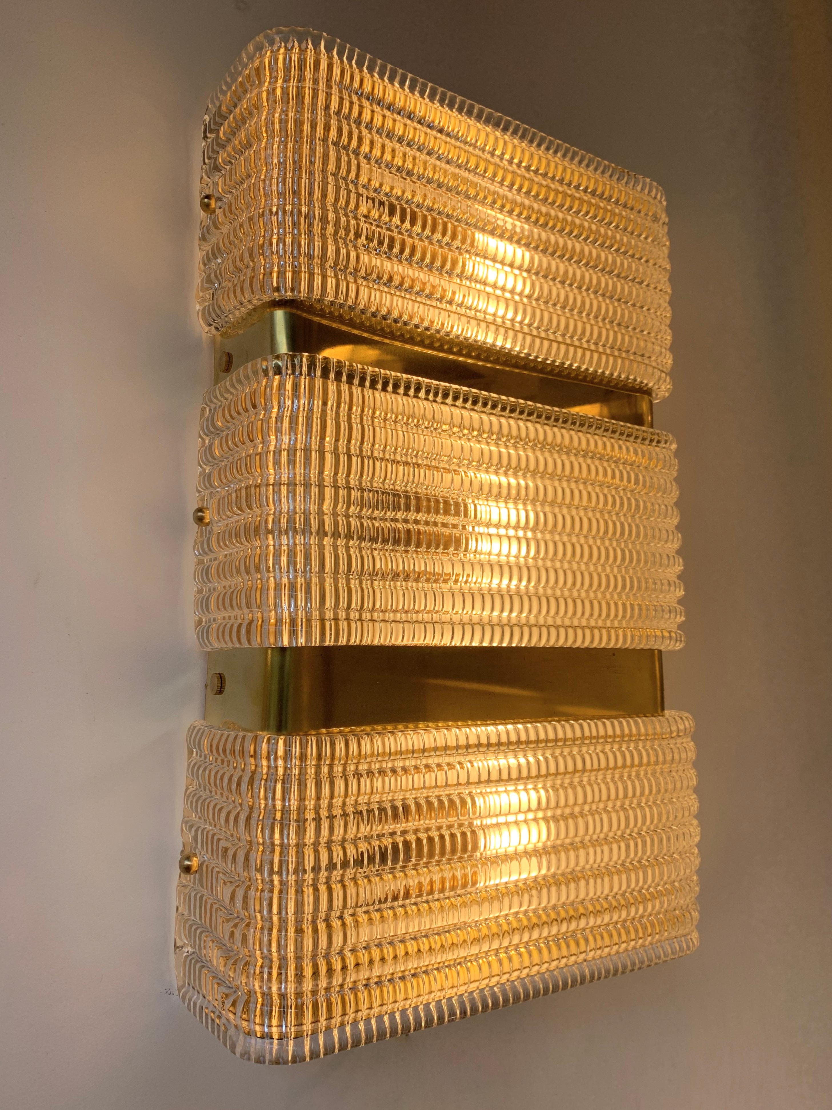 Contemporary Pair of Brass Sconces Murano Glass, Italy In New Condition For Sale In SAINT-OUEN, FR