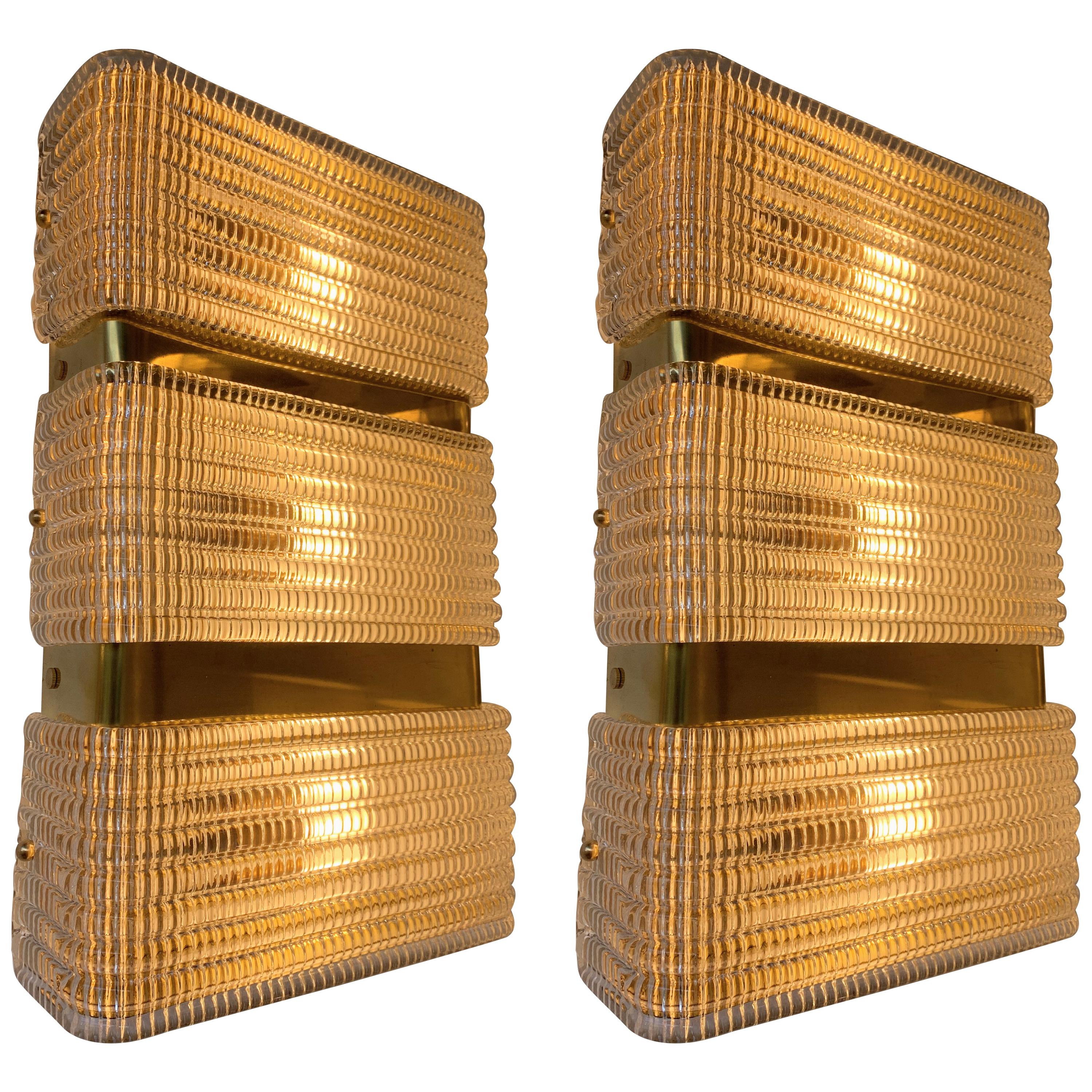 Contemporary Pair of Brass Sconces Murano Glass, Italy