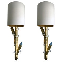 Contemporary Pair of Brass Sconces Plant Murano Glass, Italy