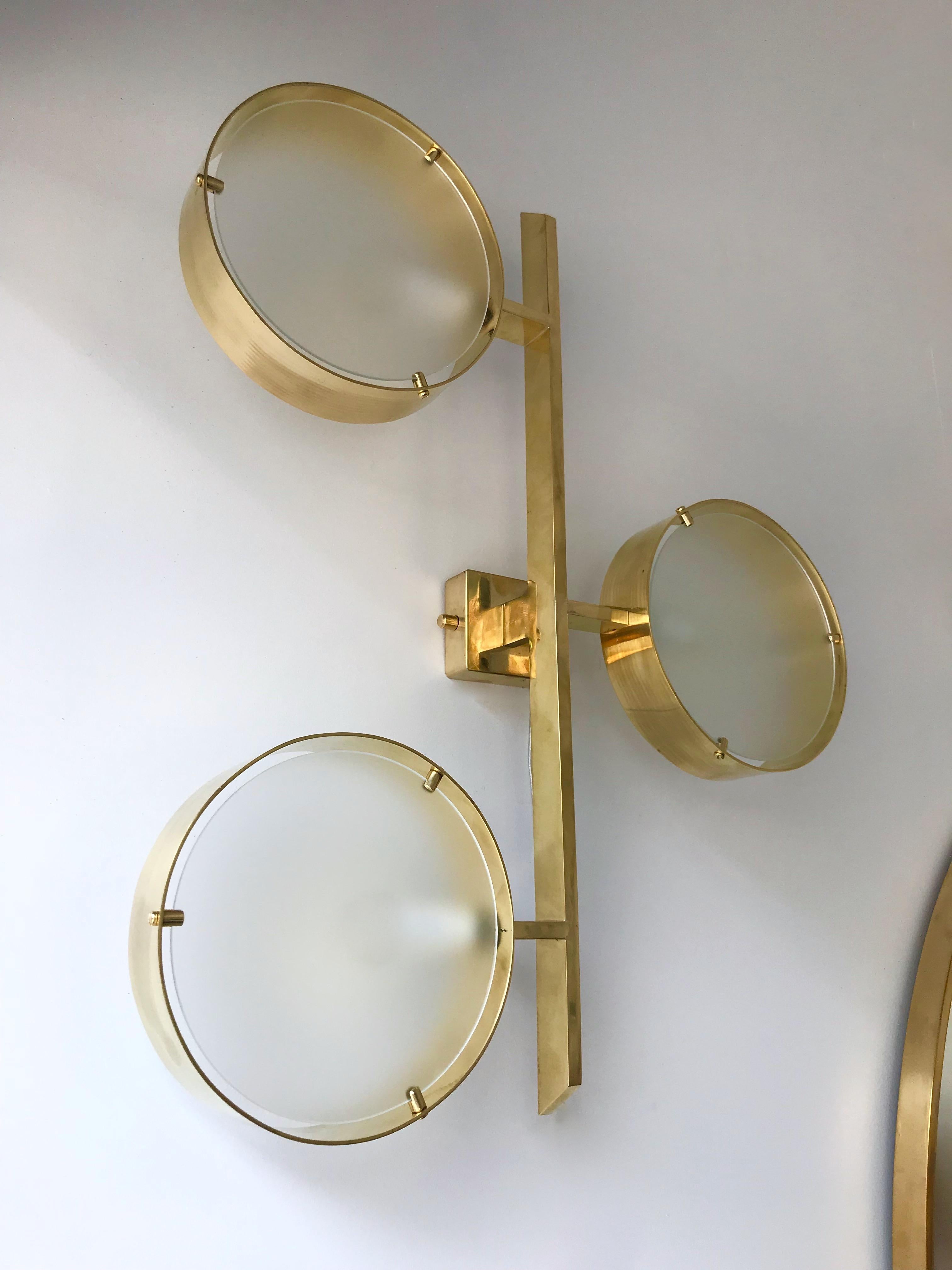 Contemporary Pair of Brass Sconces Three Circle, Italy 1