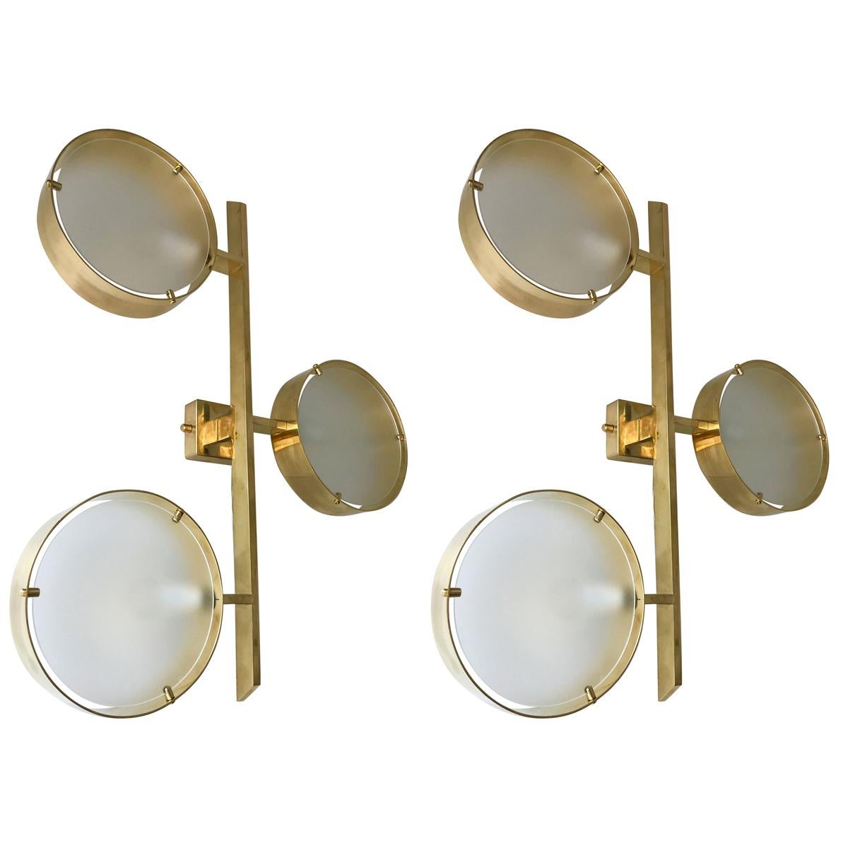 Contemporary Pair of Brass Sconces Three Circle, Italy