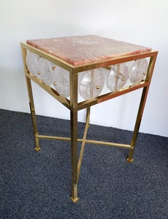 Contemporary Pair of Brass Side Table Rock Crystal Onix, Italy
