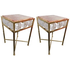 Contemporary Pair of Brass Side Table Rock Crystal Onix, Italy