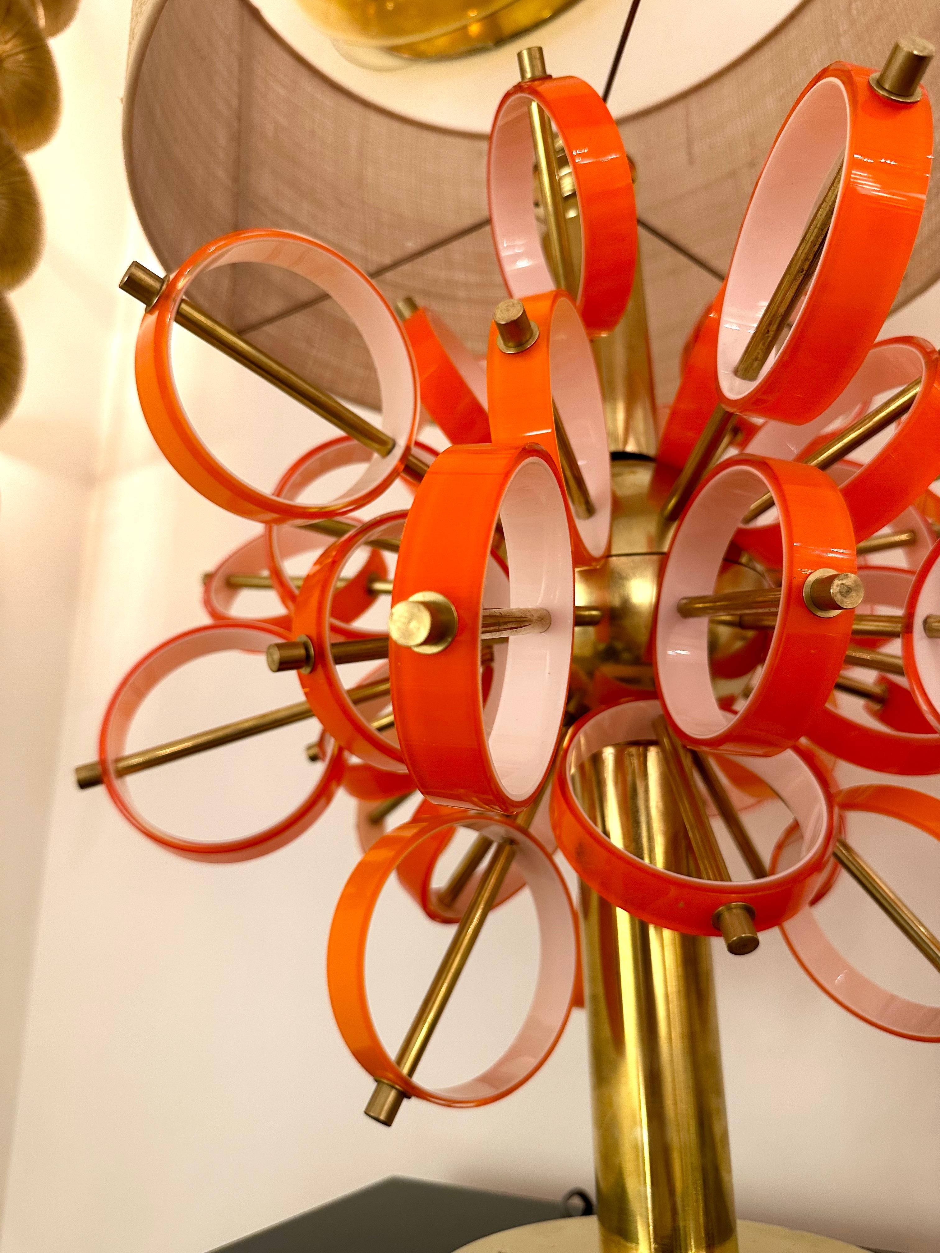 Contemporary Pair of Brass Sputnik Rings Murano Glass Lamps , Italy In Good Condition For Sale In SAINT-OUEN, FR