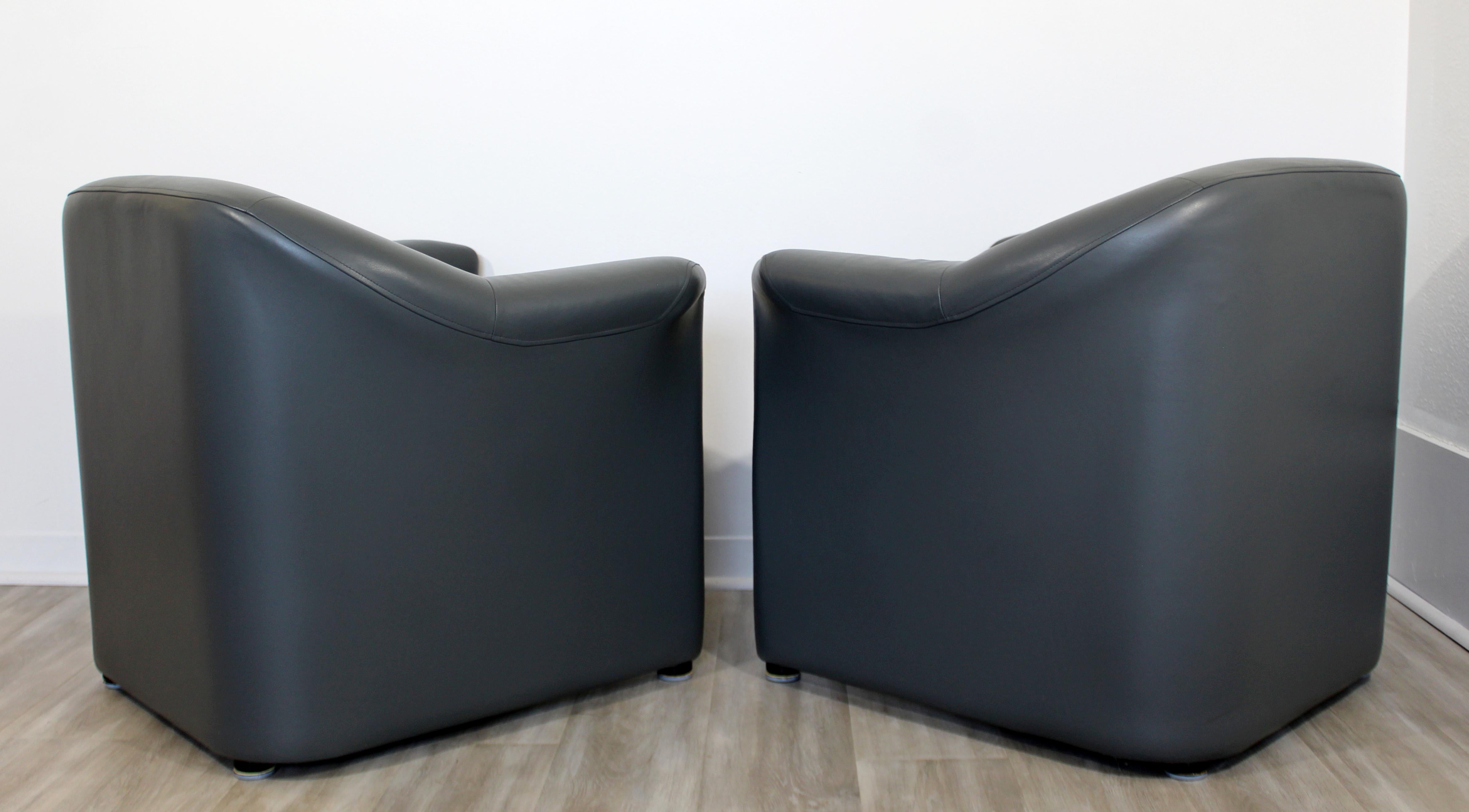 Late 20th Century Contemporary Pair of Brayton Gray Leather Accent Lounge Armchairs, 1990s