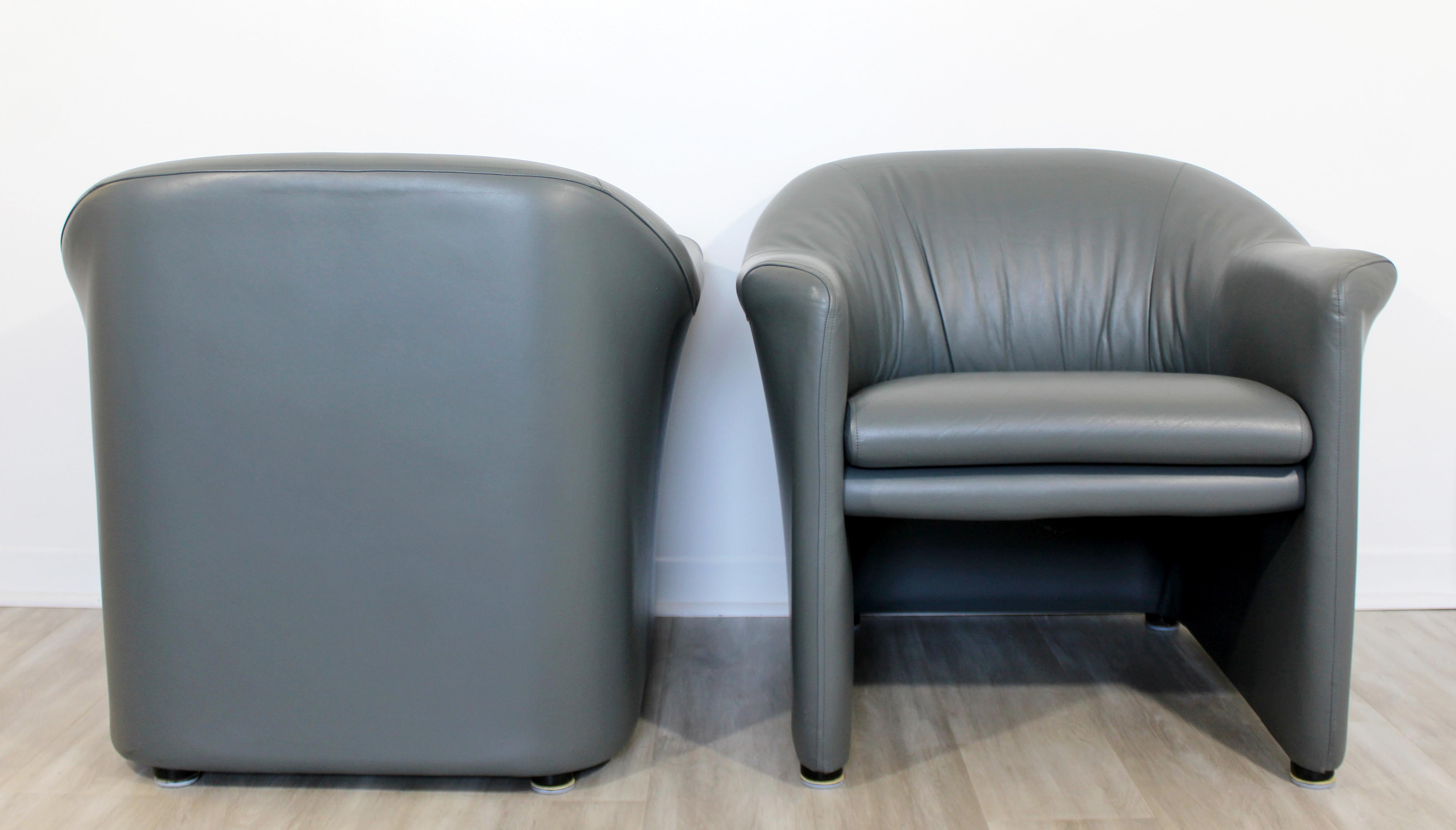 Contemporary Pair of Brayton Gray Leather Accent Lounge Armchairs, 1990s 1