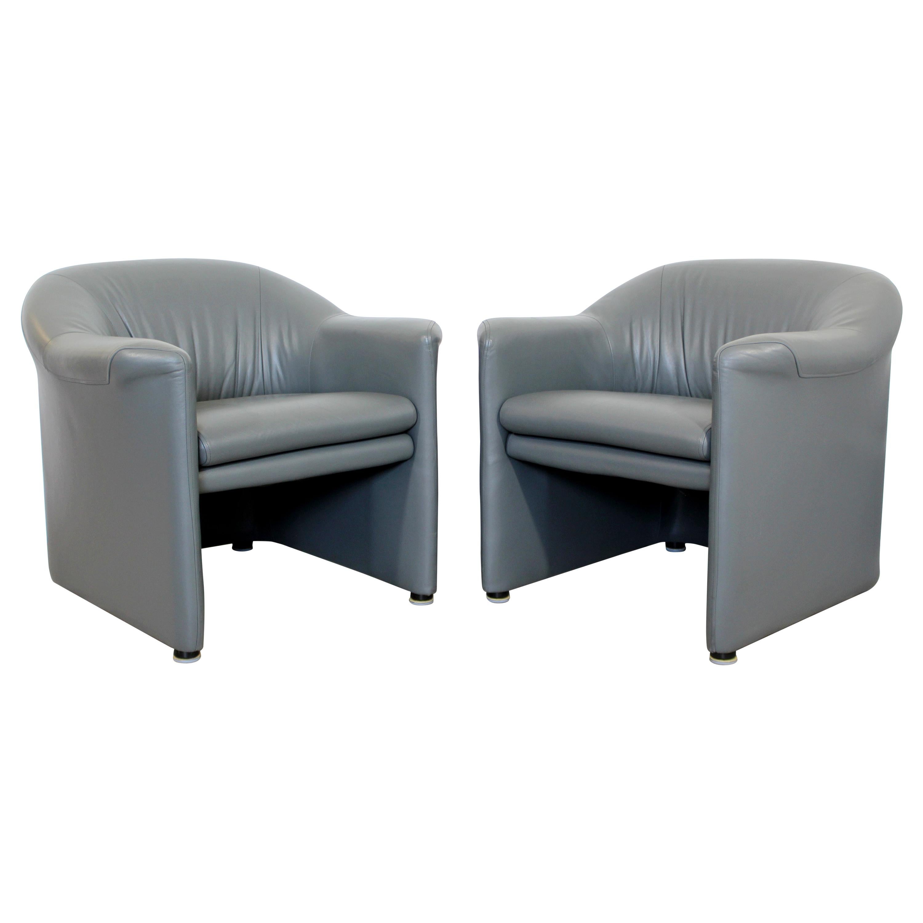 Contemporary Pair of Brayton Gray Leather Accent Lounge Armchairs, 1990s