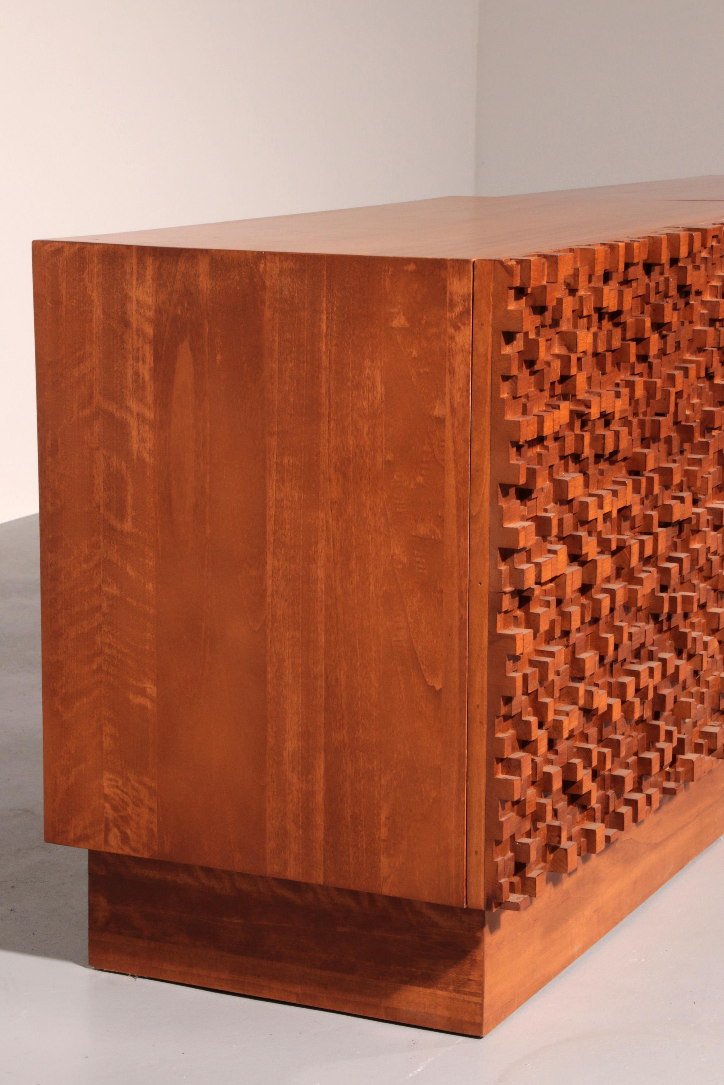 Contemporary Pair of Brutalist Sideboards Made of Solid Wood For Sale 6