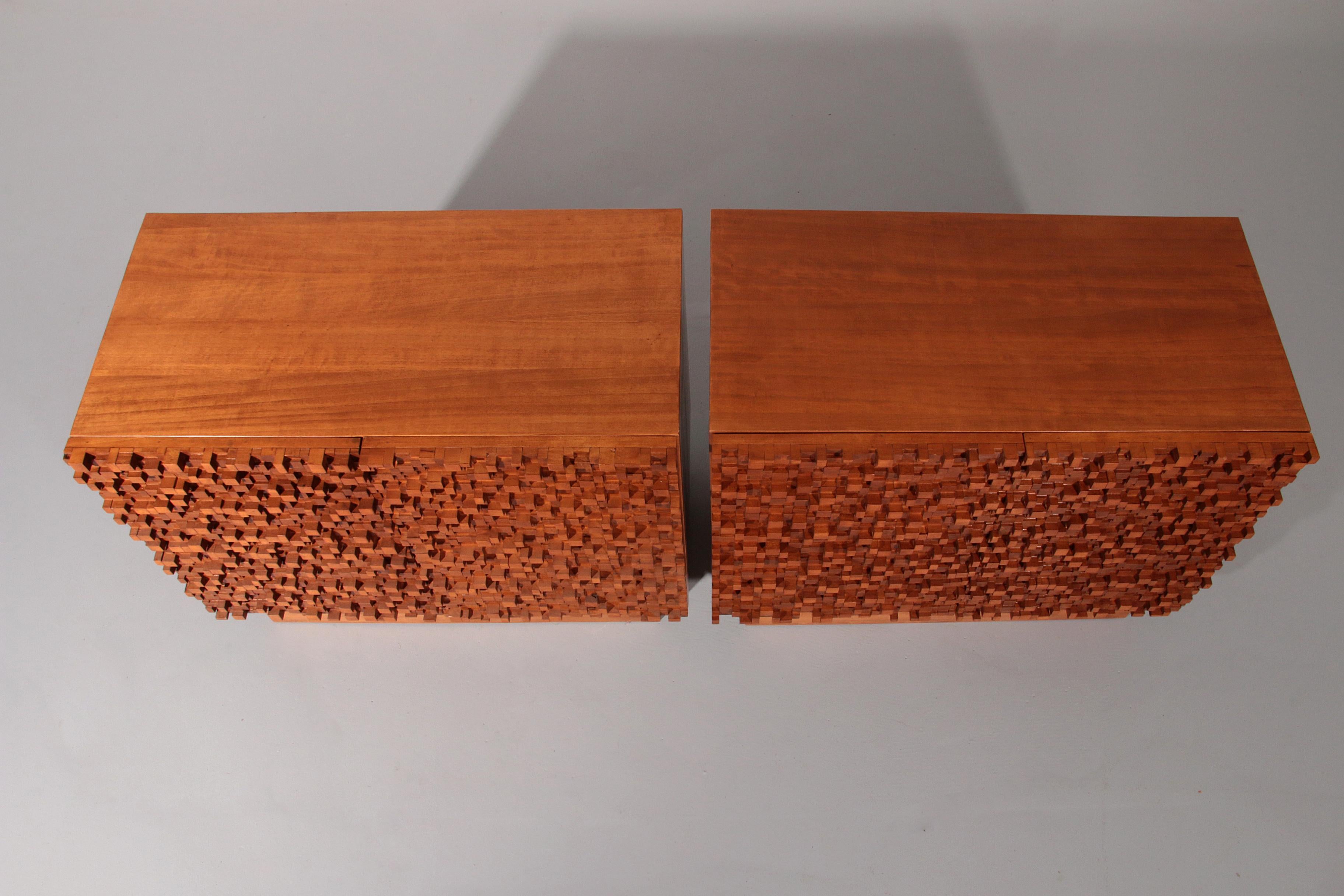 Contemporary Pair of Brutalist Sideboards Made of Solid Wood For Sale 7
