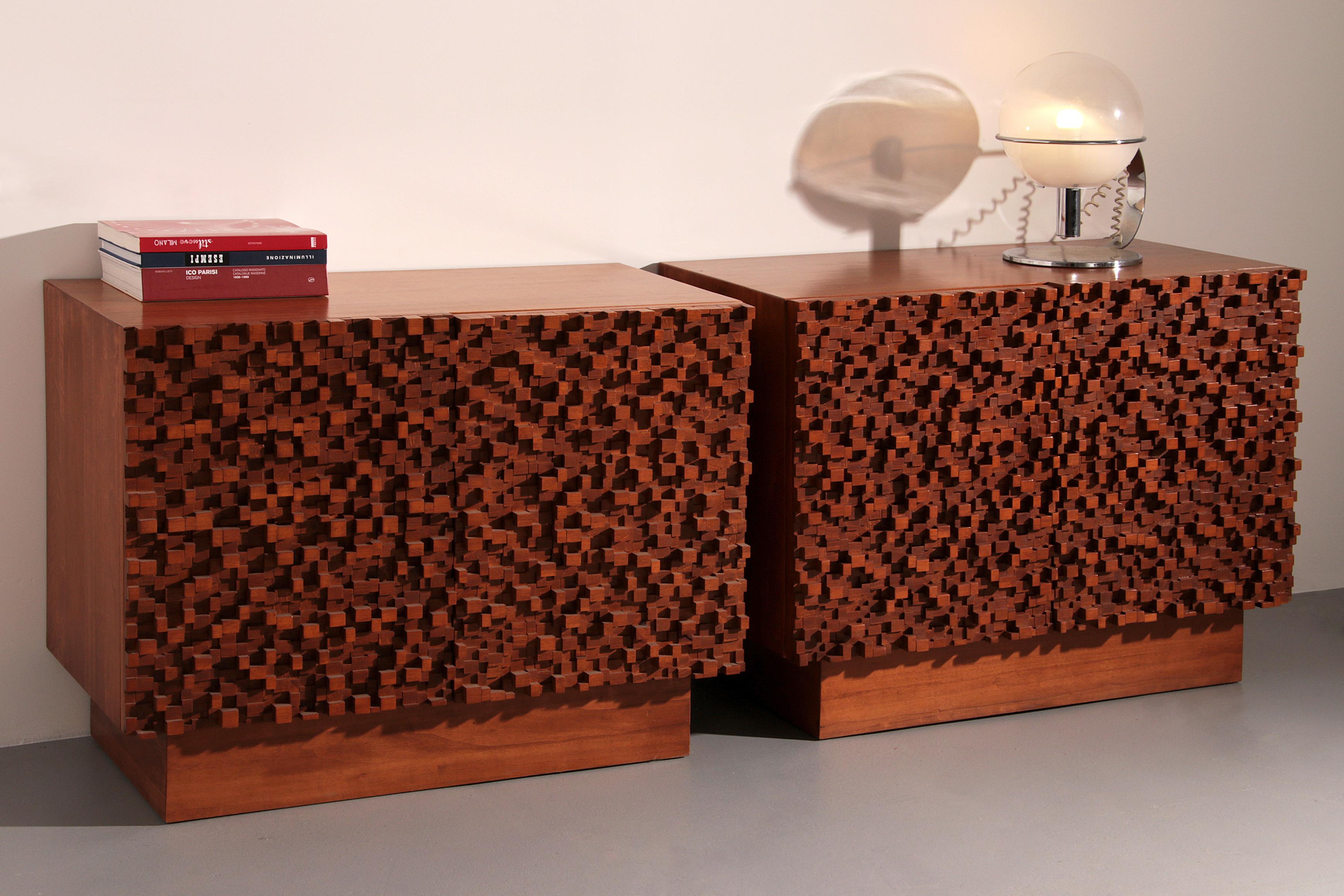 Mid-Century Modern Contemporary Pair of Brutalist Sideboards Made of Solid Wood For Sale