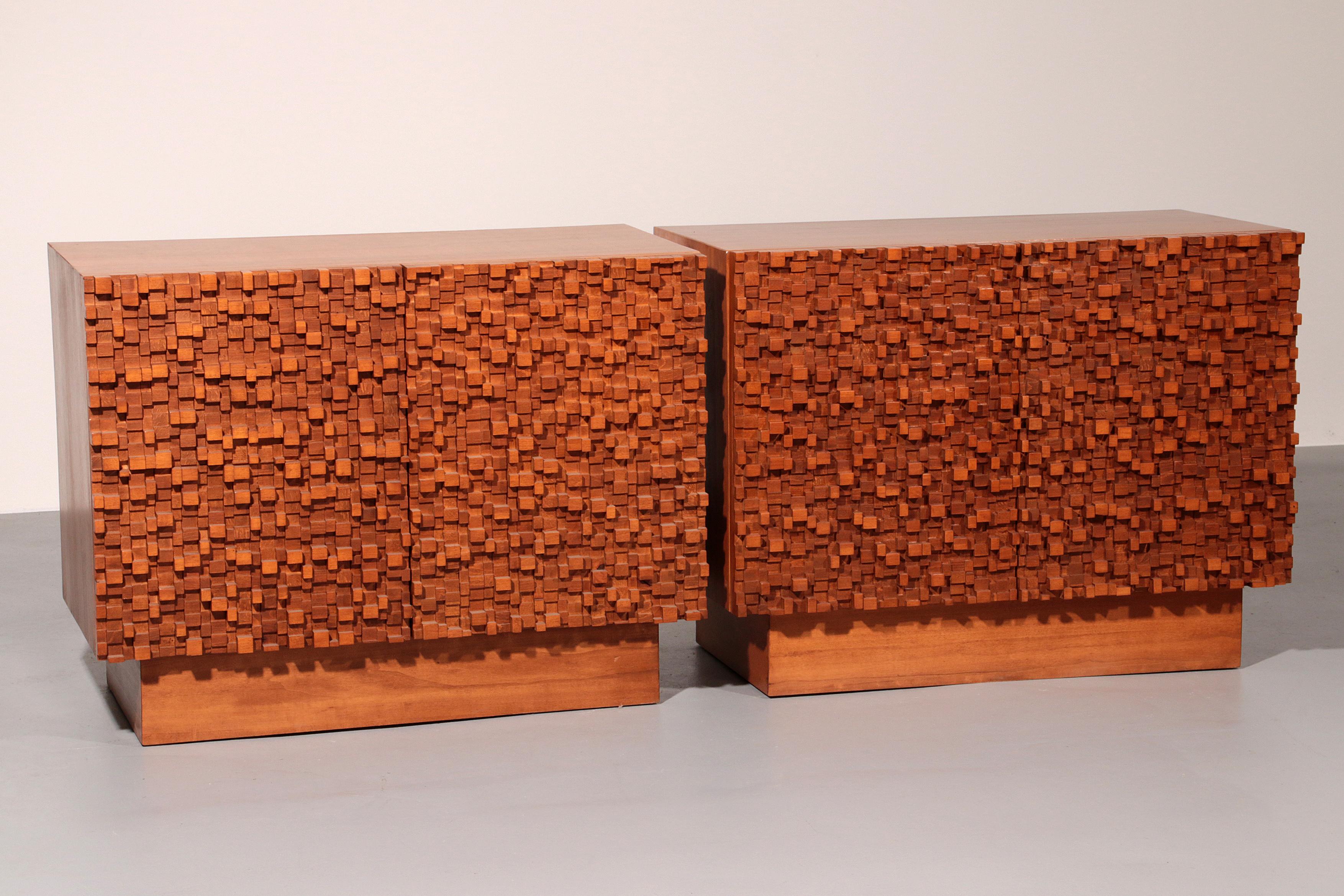 Italian Contemporary Pair of Brutalist Sideboards Made of Solid Wood For Sale