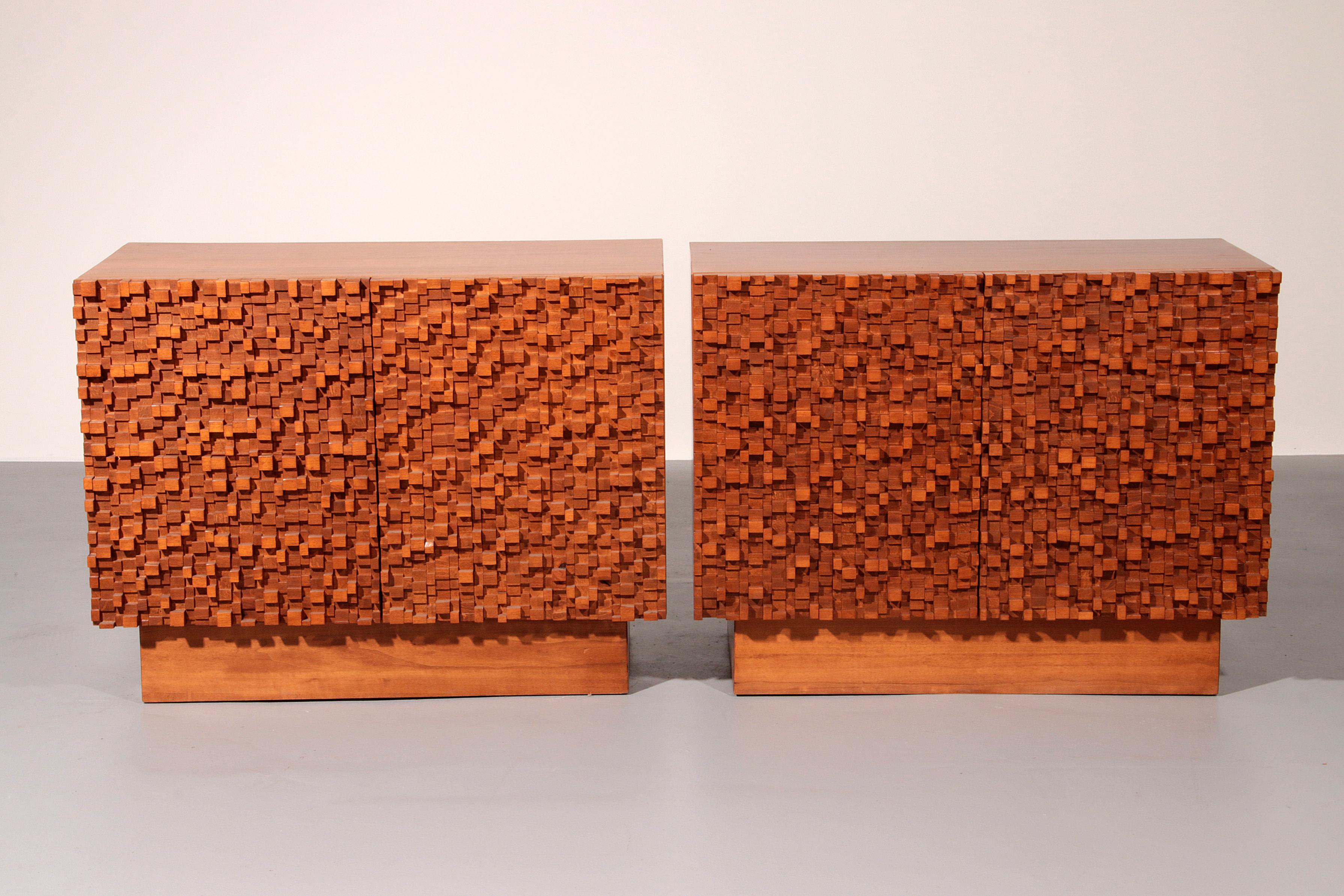 Contemporary Pair of Brutalist Sideboards Made of Solid Wood In Good Condition For Sale In Oirlo, LI