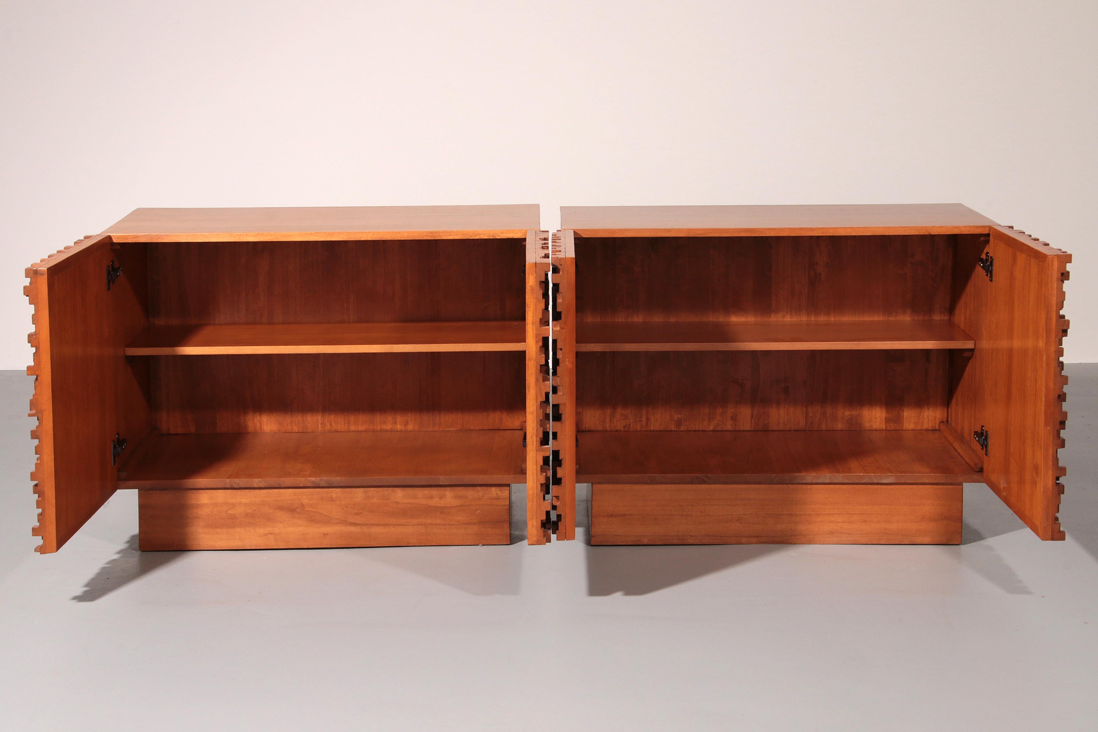 Mid-20th Century Contemporary Pair of Brutalist Sideboards Made of Solid Wood For Sale