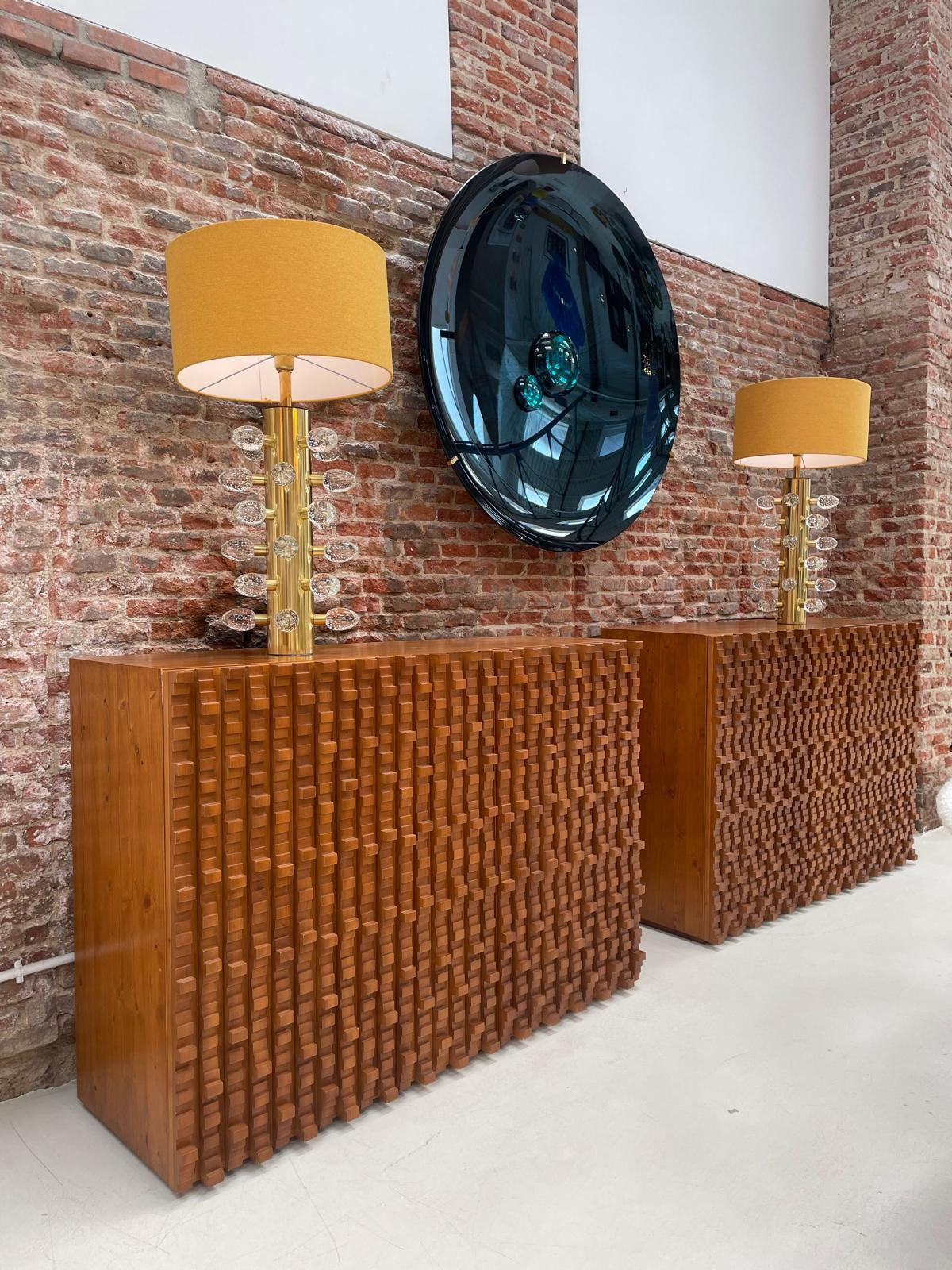 Contemporary Pair of Brutalist Sideboards Made of Solid Wood For Sale 3