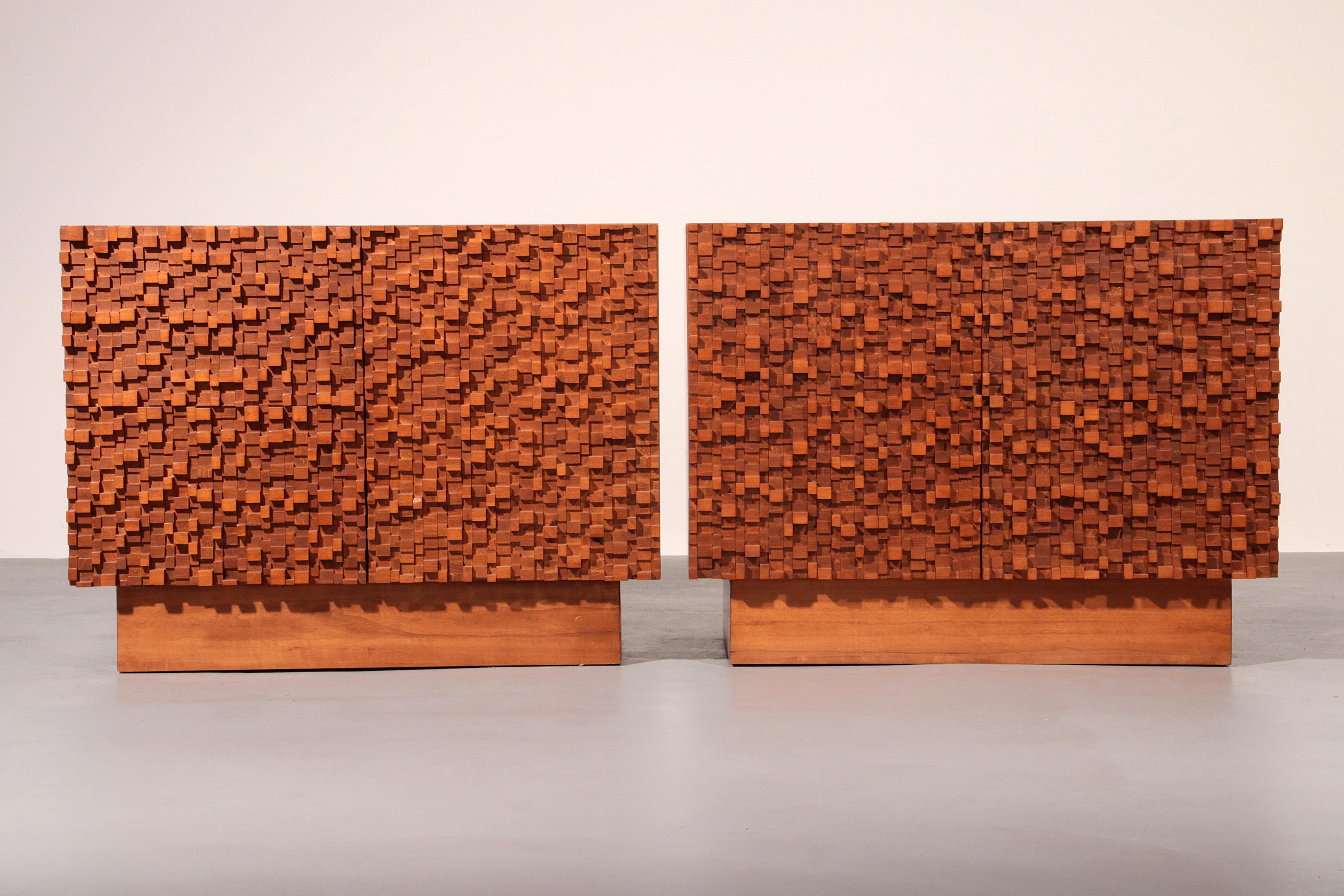 Contemporary Pair of Brutalist Sideboards Made of Solid Wood For Sale 1