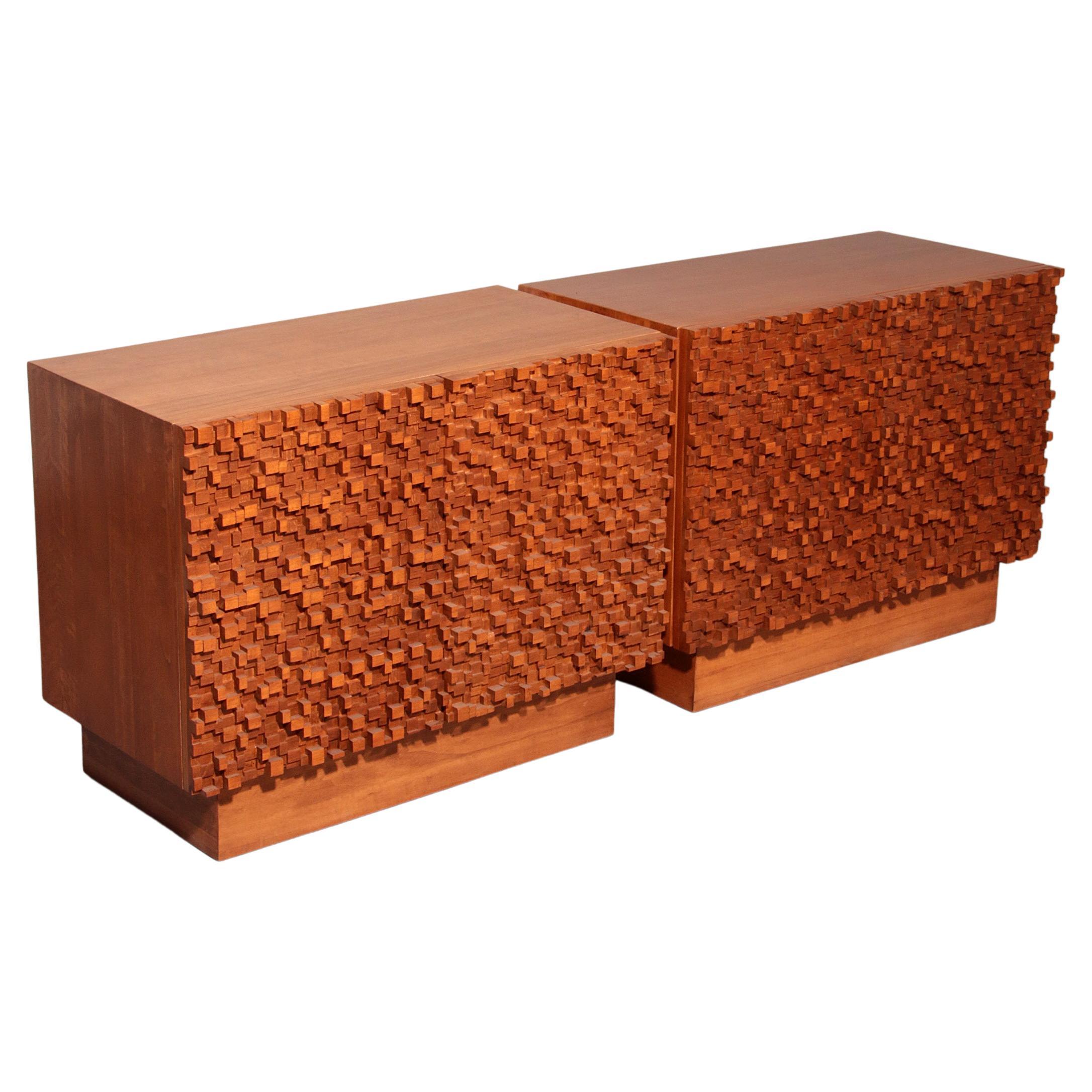Contemporary Pair of Brutalist Sideboards Made of Solid Wood