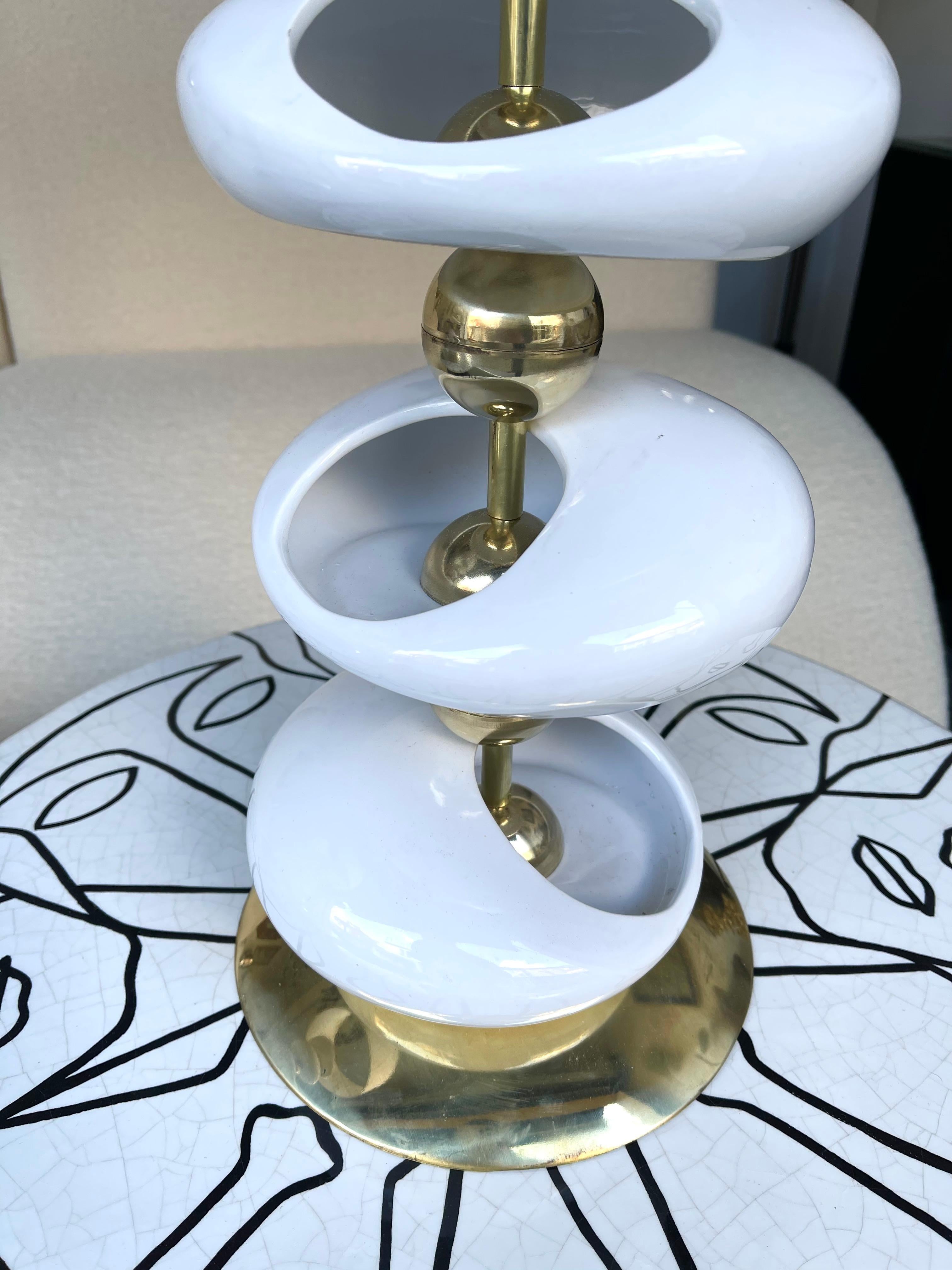 Mid-Century Modern Contemporary Pair of Ceramic and Brass Sculpture TOTEM Lamps, Italy For Sale