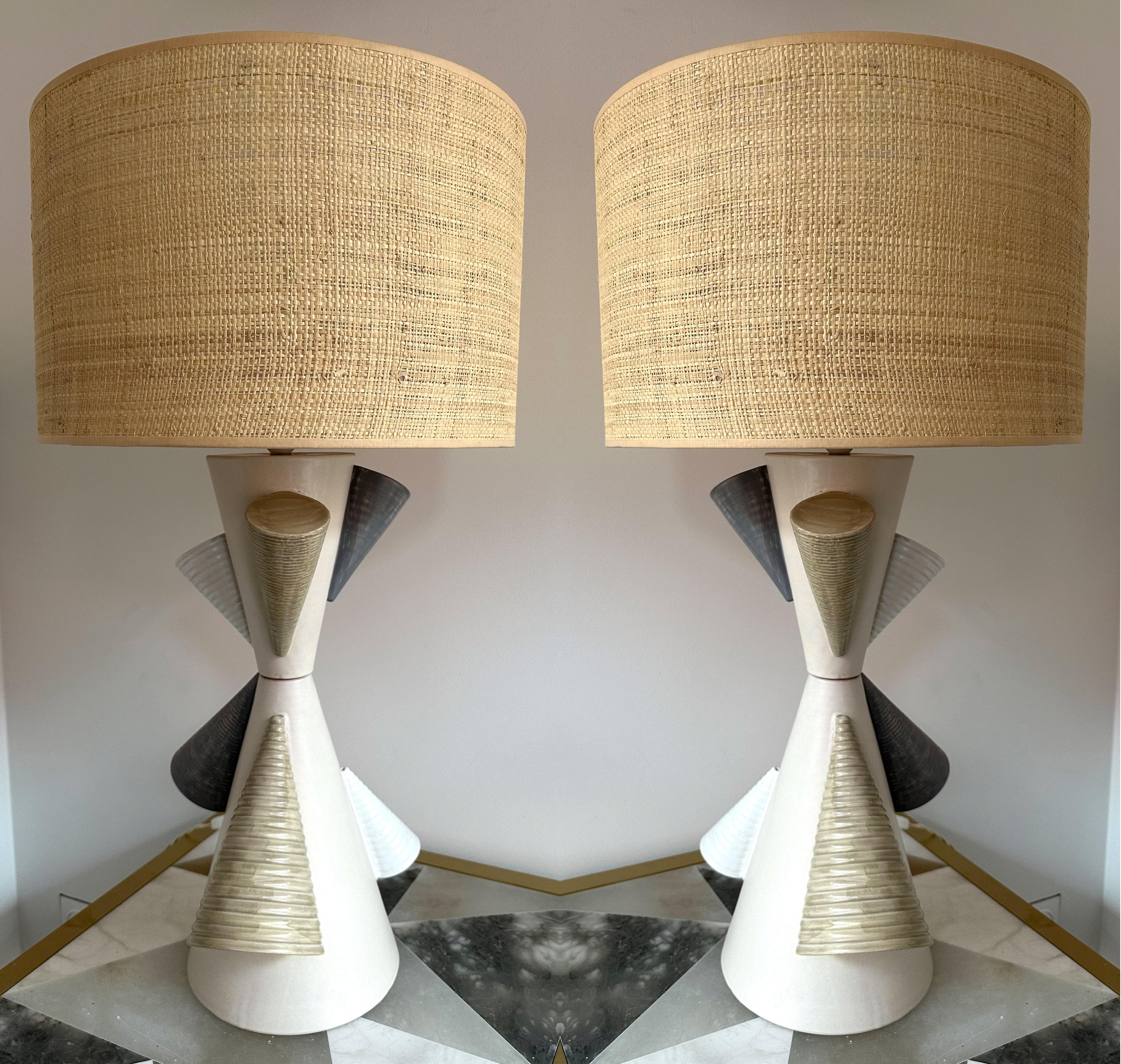 Contemporary Pair of Ceramic Cone Lamps by Antonio Cagianelli, Italy 5