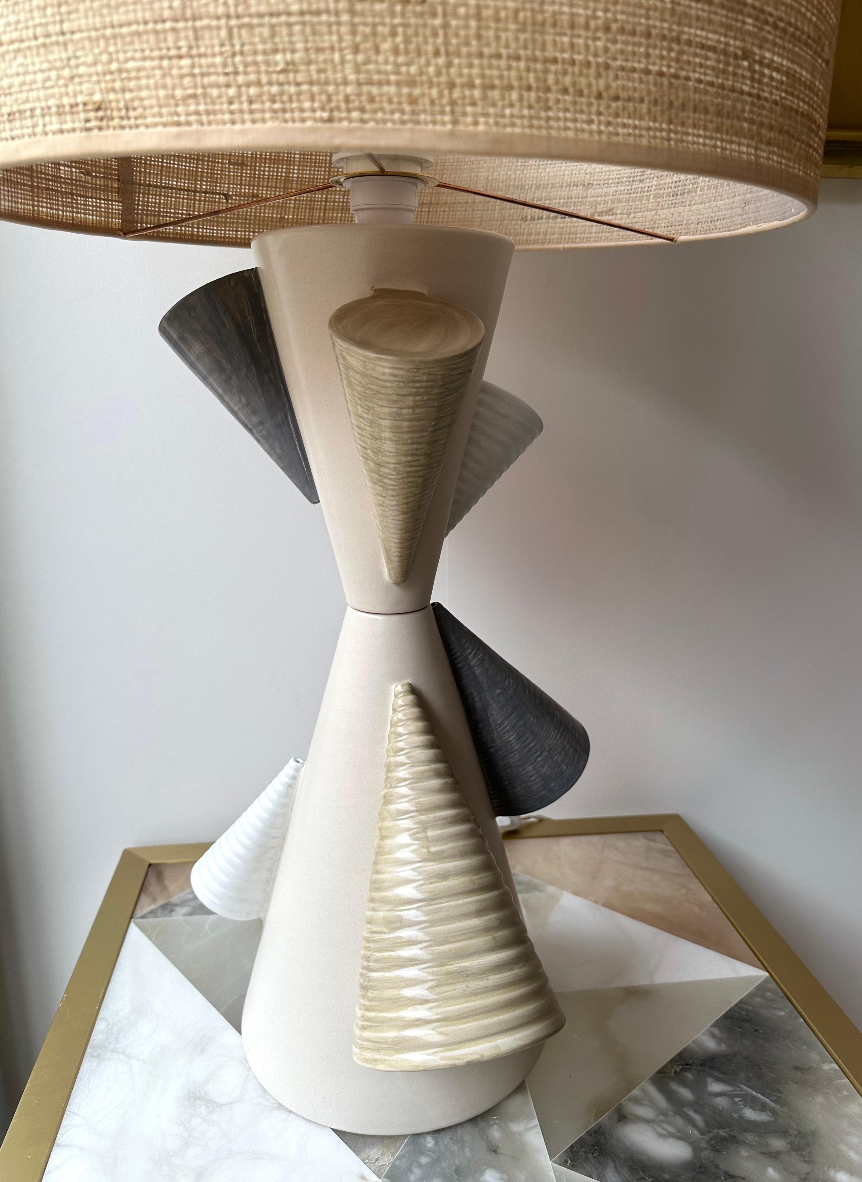 Mid-Century Modern Contemporary Pair of Ceramic Cone Lamps by Antonio Cagianelli, Italy