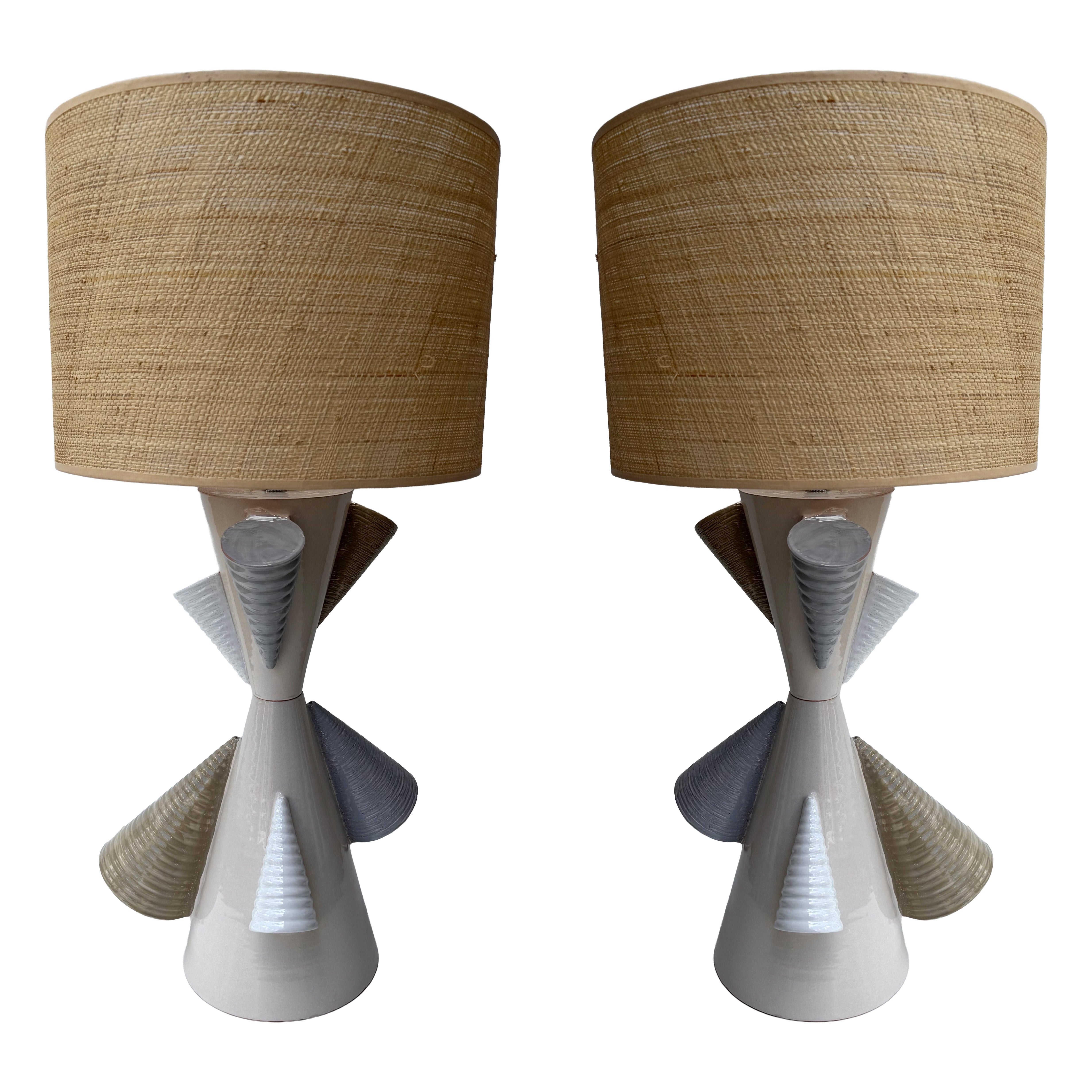 Contemporary Pair of Ceramic Cone Lamps by Antonio Cagianelli, Italy For Sale