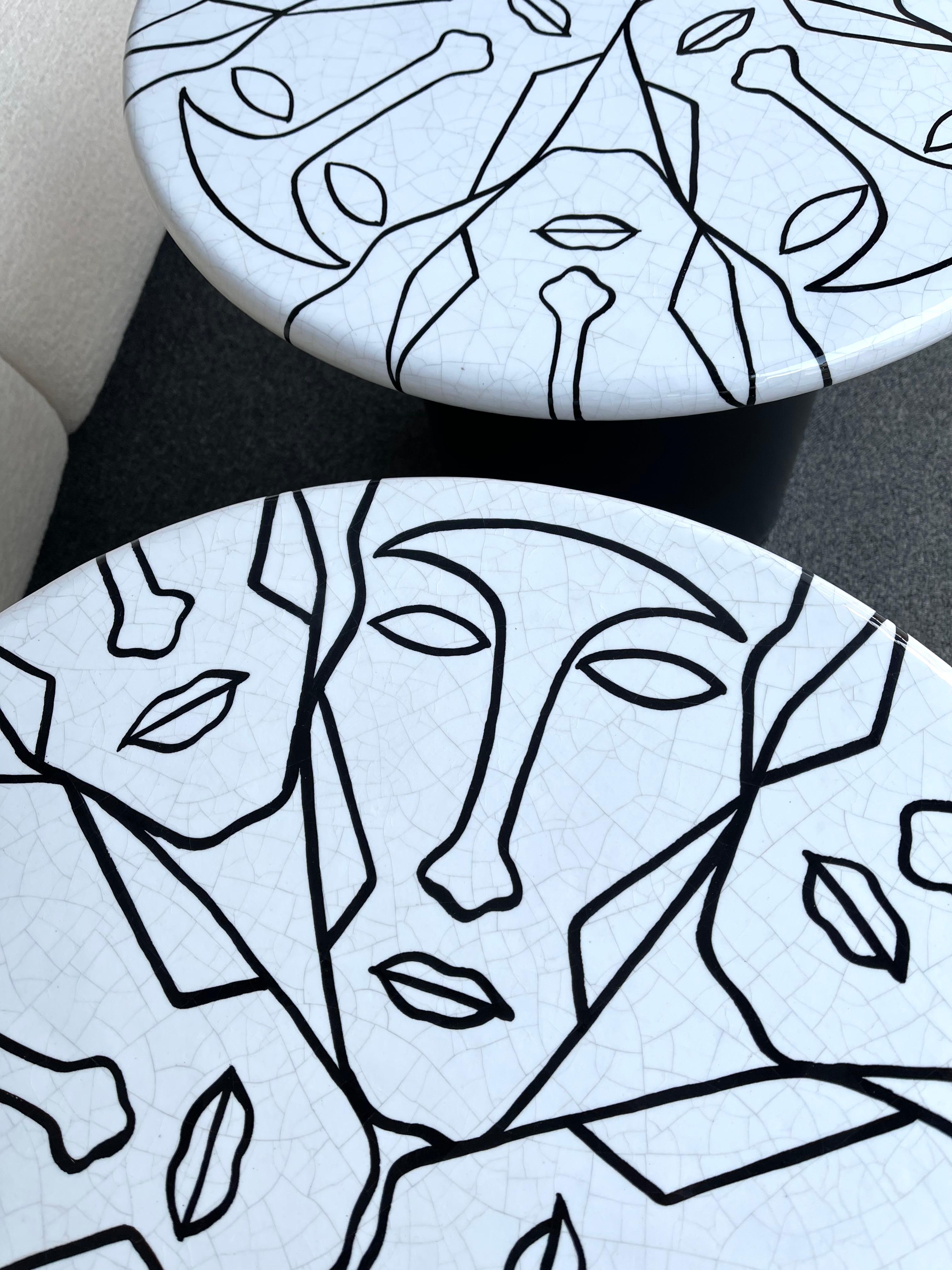 Contemporary Pair of Ceramic Tables Faces by Antonio Cagianelli, Italy 5