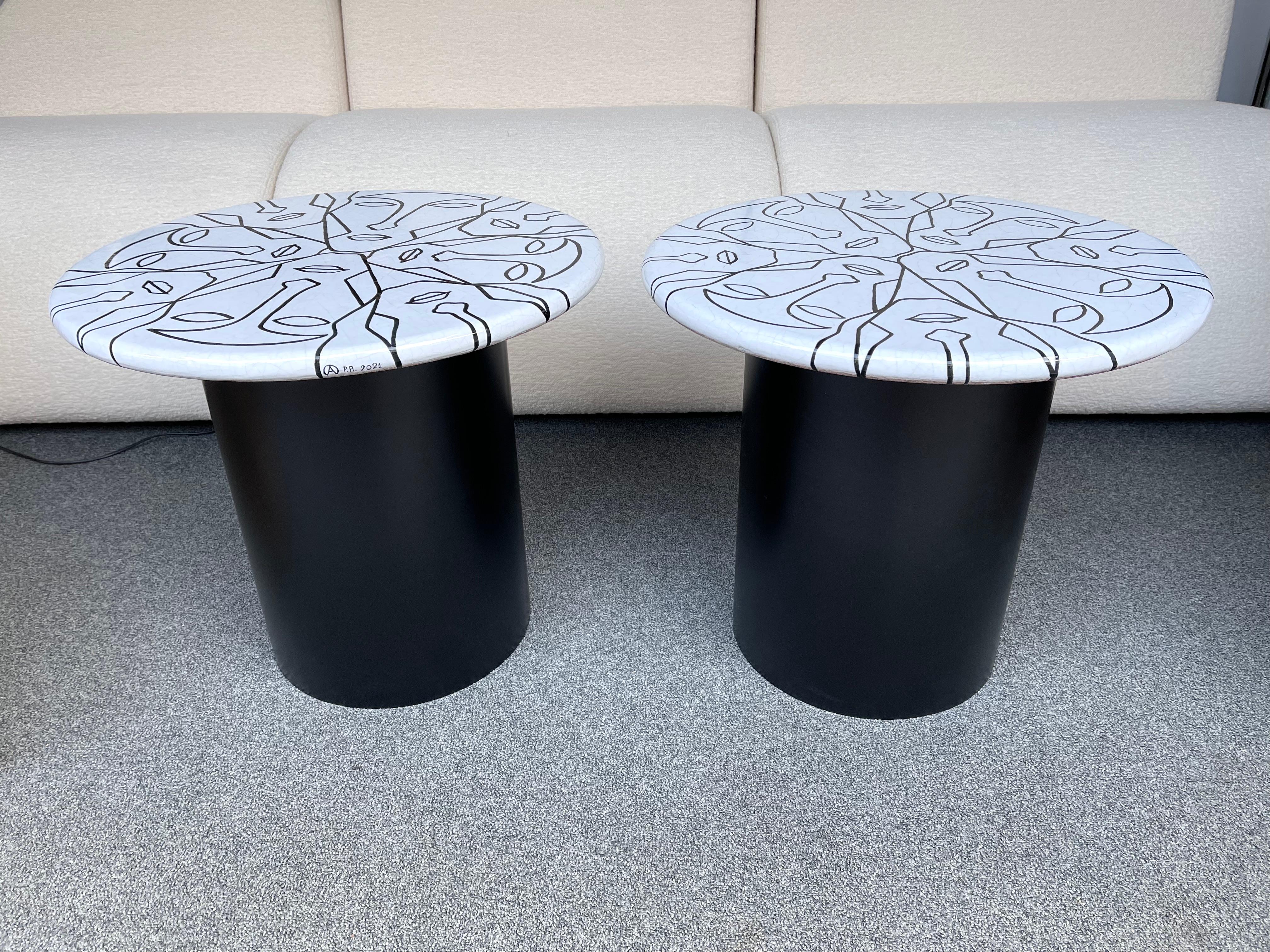 Contemporary Pair of Ceramic Tables Faces by Antonio Cagianelli, Italy 1