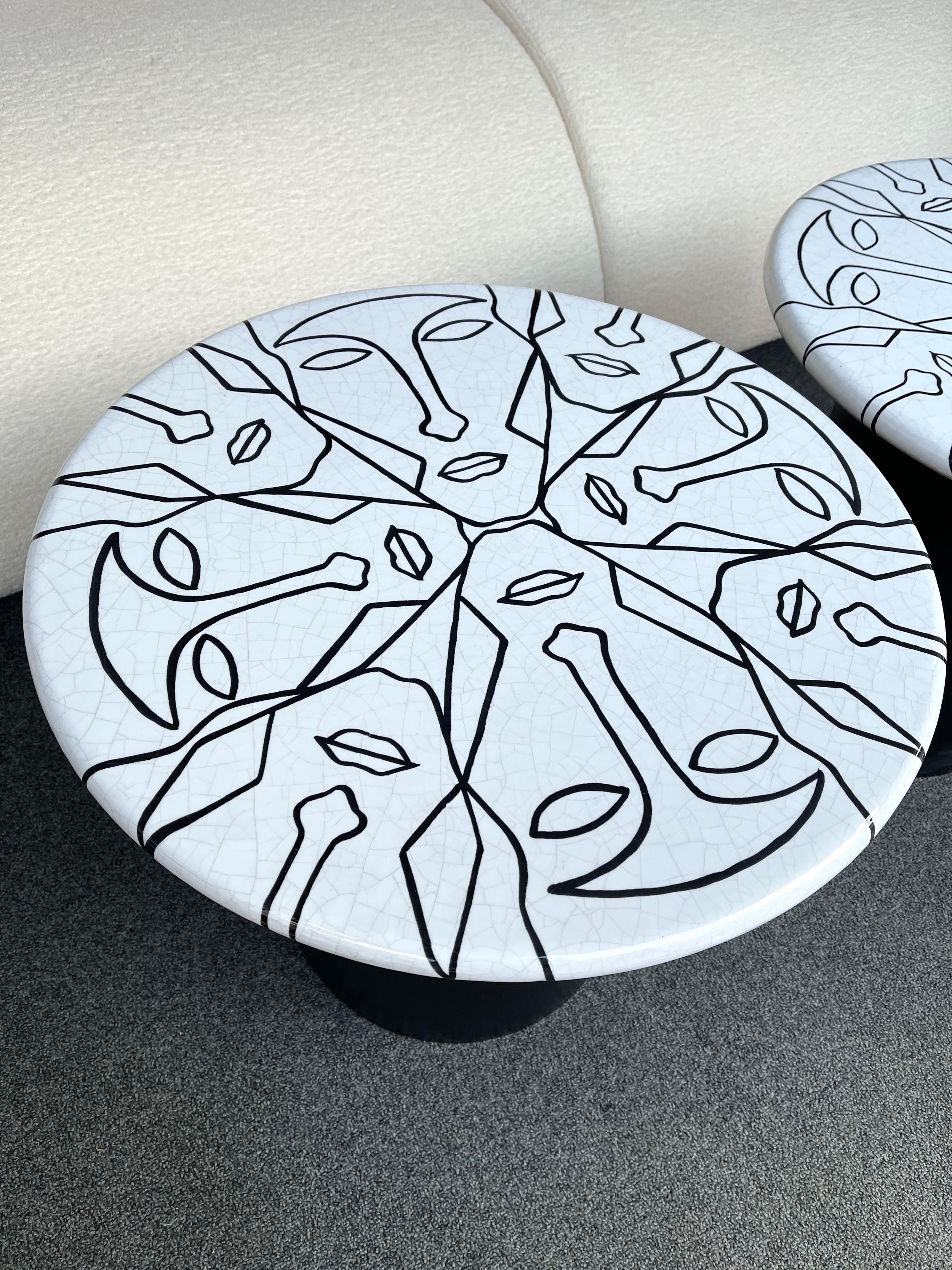 Contemporary Pair of Ceramic Tables Faces by Antonio Cagianelli, Italy 4