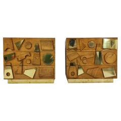 Contemporary Pair of Chest of Drawers, Wood and Brass, Italy