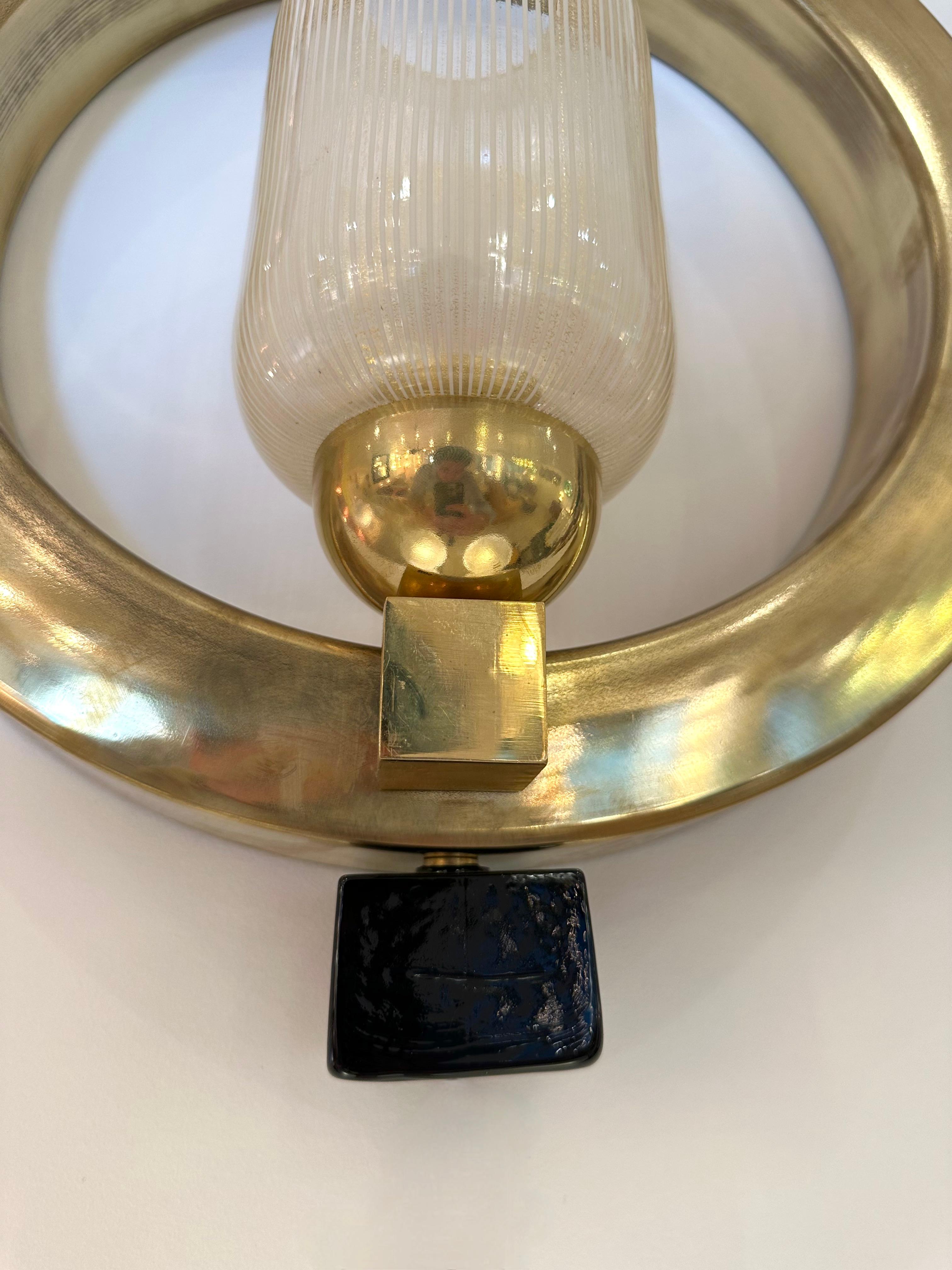 Contemporary Pair of Circle Brass and Murano Glass Sconces, Italy In New Condition For Sale In SAINT-OUEN, FR