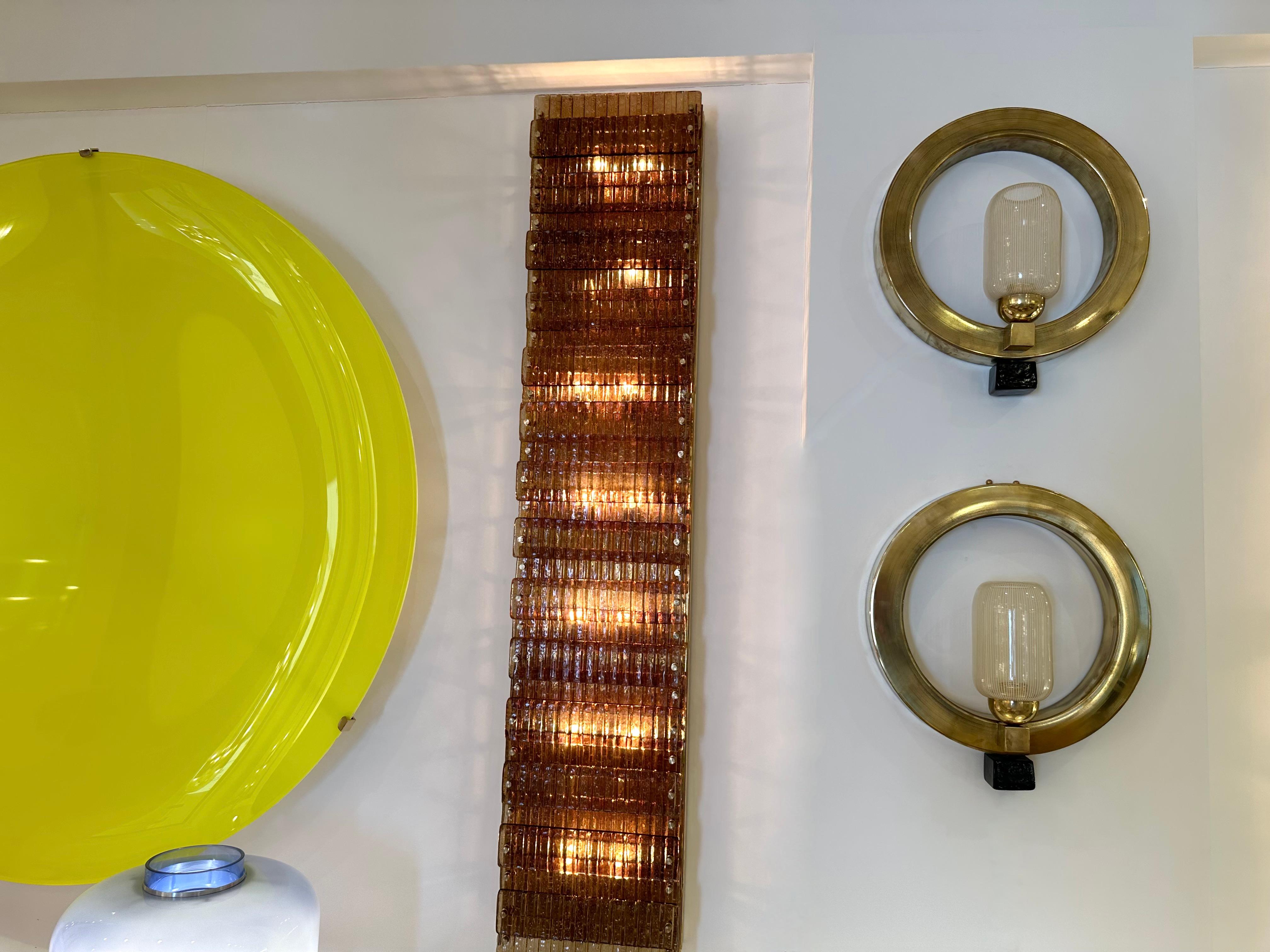 Contemporary Pair of Circle Brass and Murano Glass Sconces, Italy For Sale 2