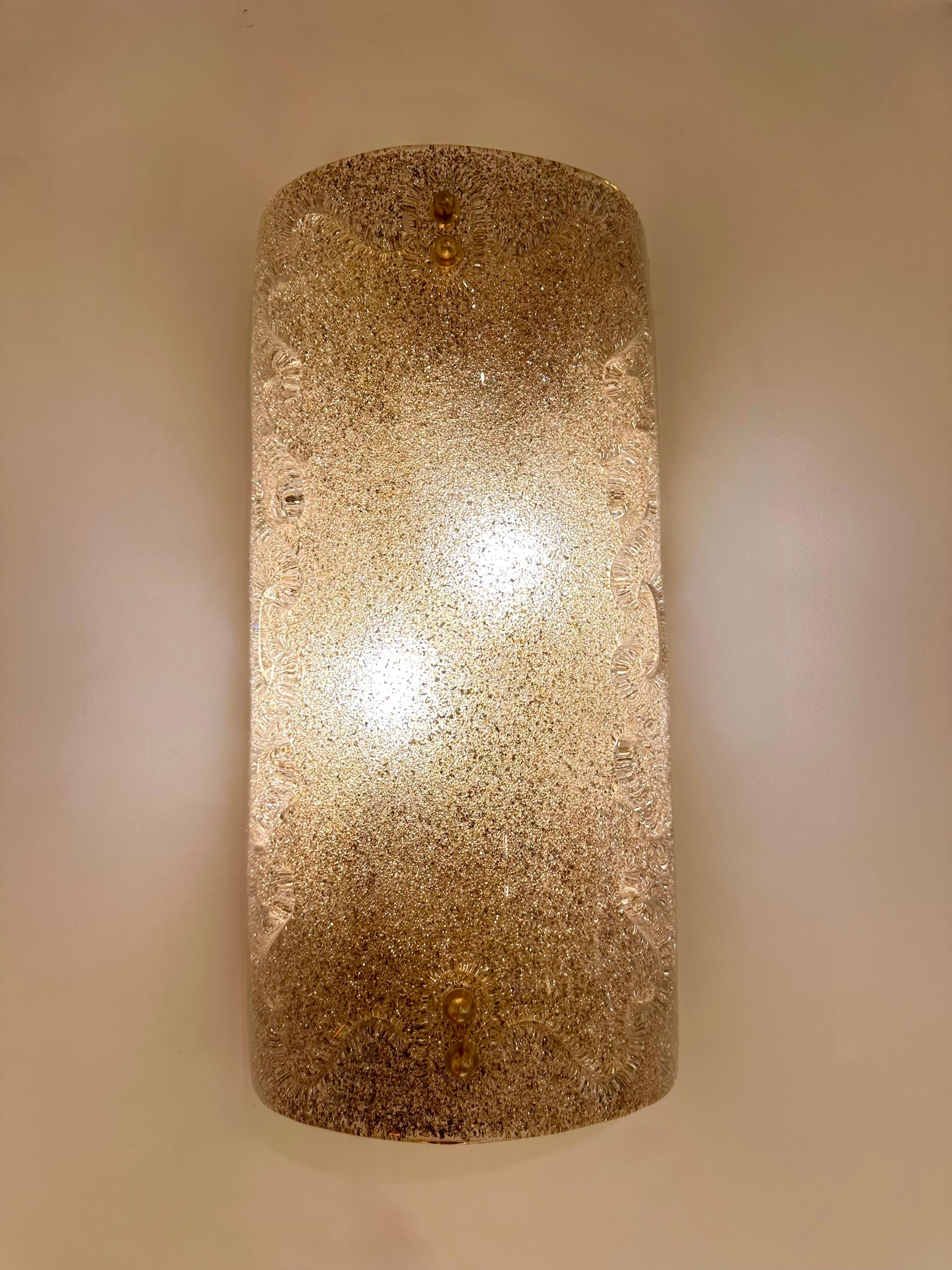 Contemporary Pair of Cola Granita Murano Glass and Brass Sconces, Italy For Sale 6