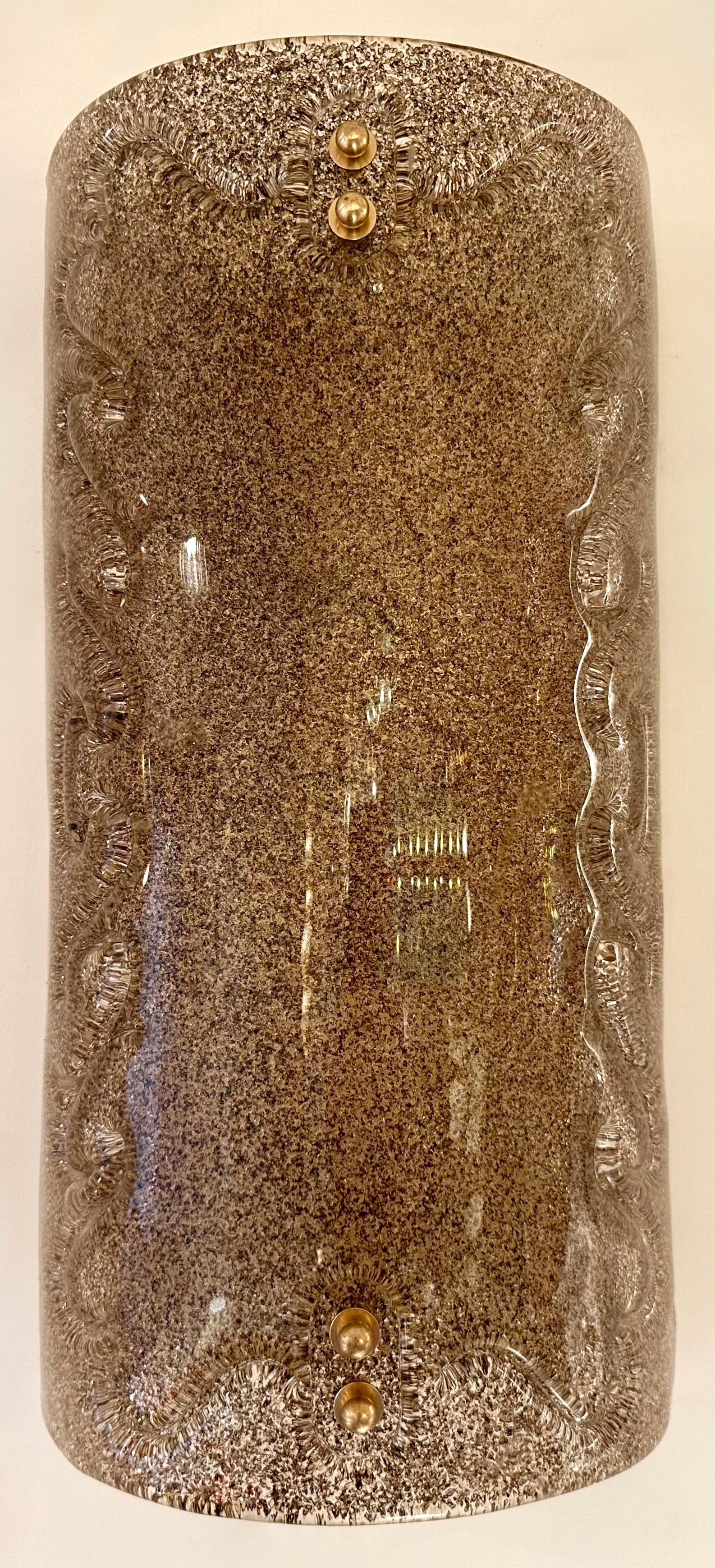 Contemporary Pair of Cola Granita Murano Glass and Brass Sconces, Italy For Sale 8