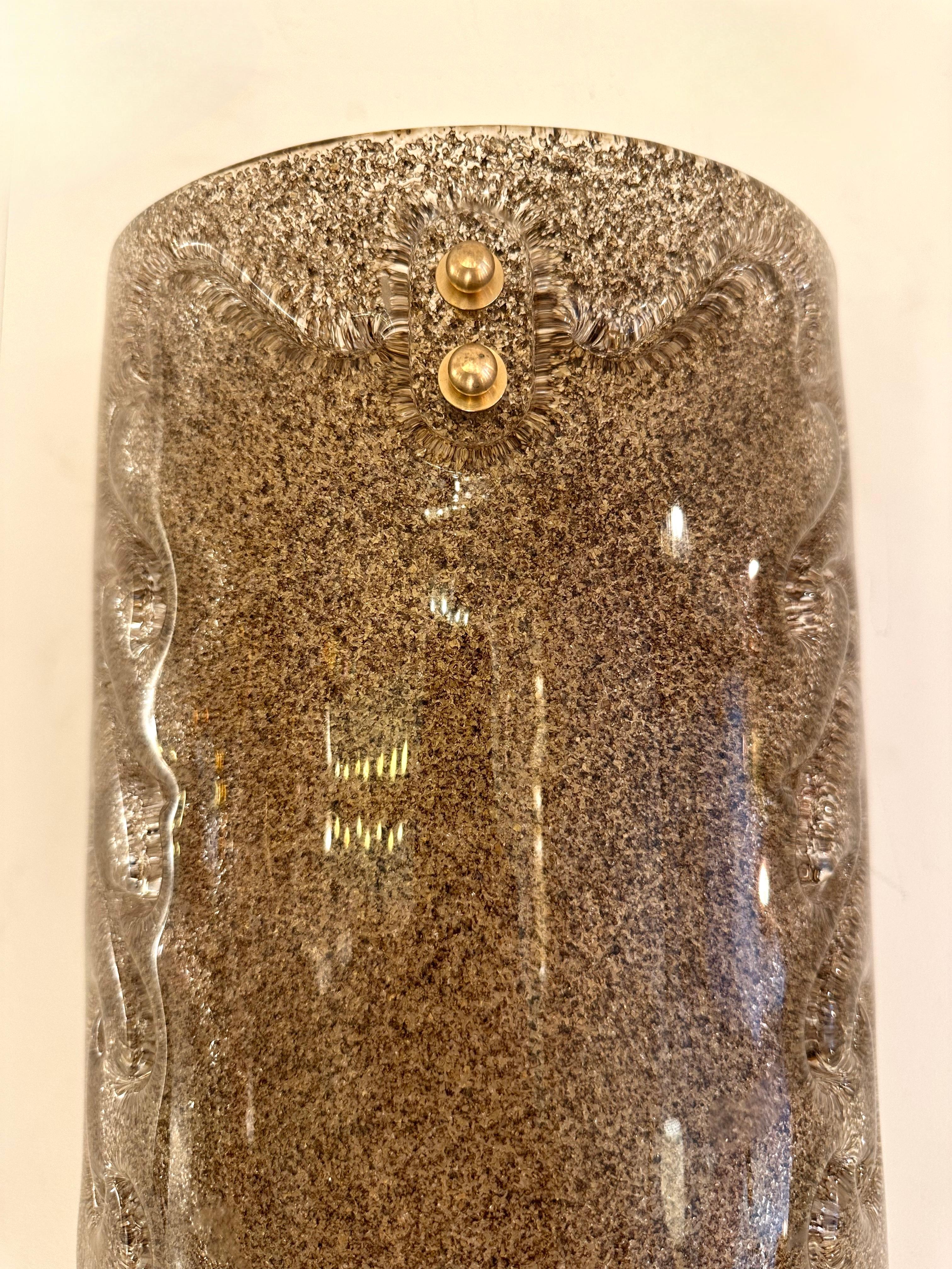 Contemporary Pair of Cola Granita Murano Glass and Brass Sconces, Italy In New Condition For Sale In SAINT-OUEN, FR