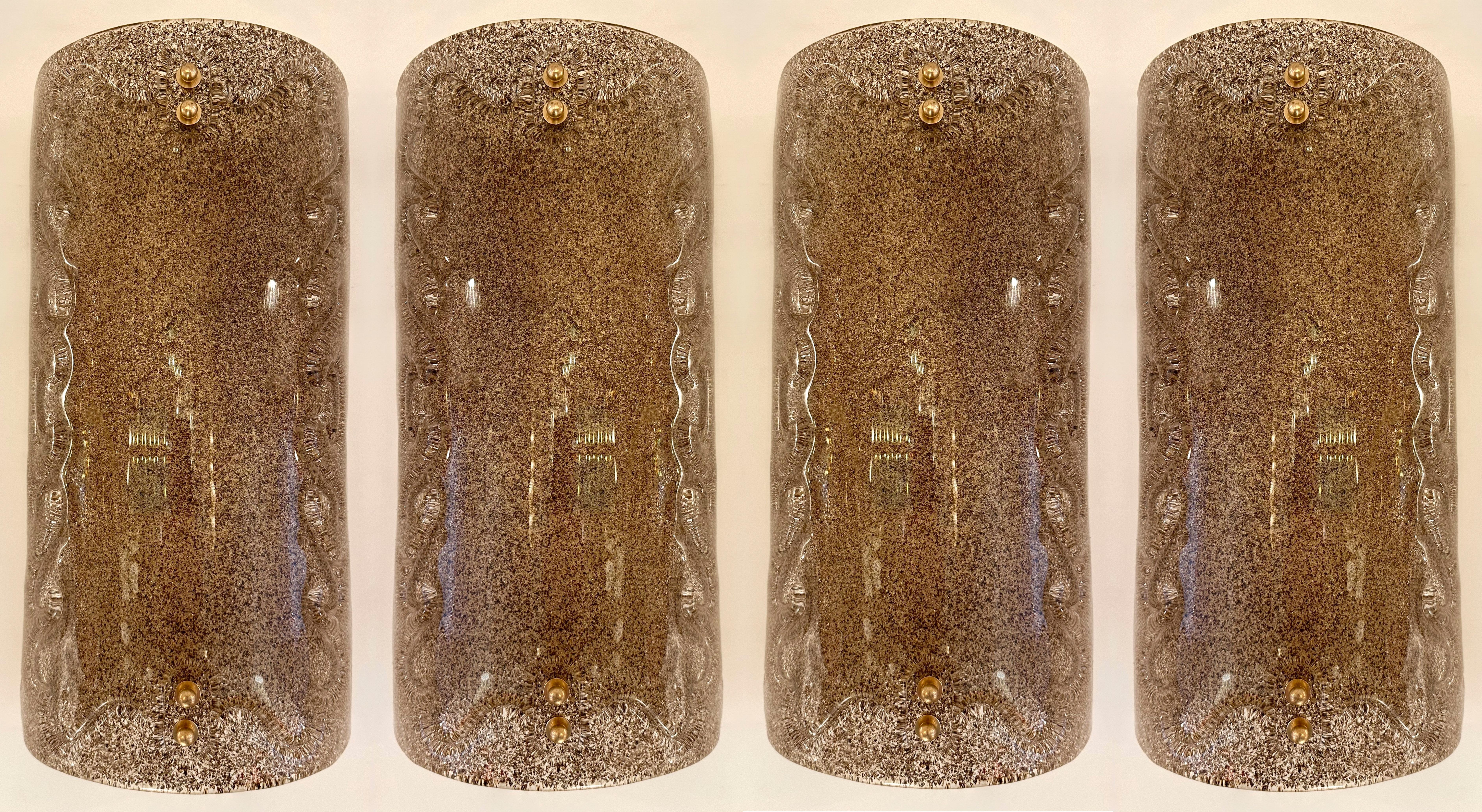 Contemporary Pair of Cola Granita Murano Glass and Brass Sconces, Italy For Sale 2