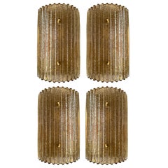 Contemporary Pair of Cola Granita Murano Glass and Brass Sconces, Italy