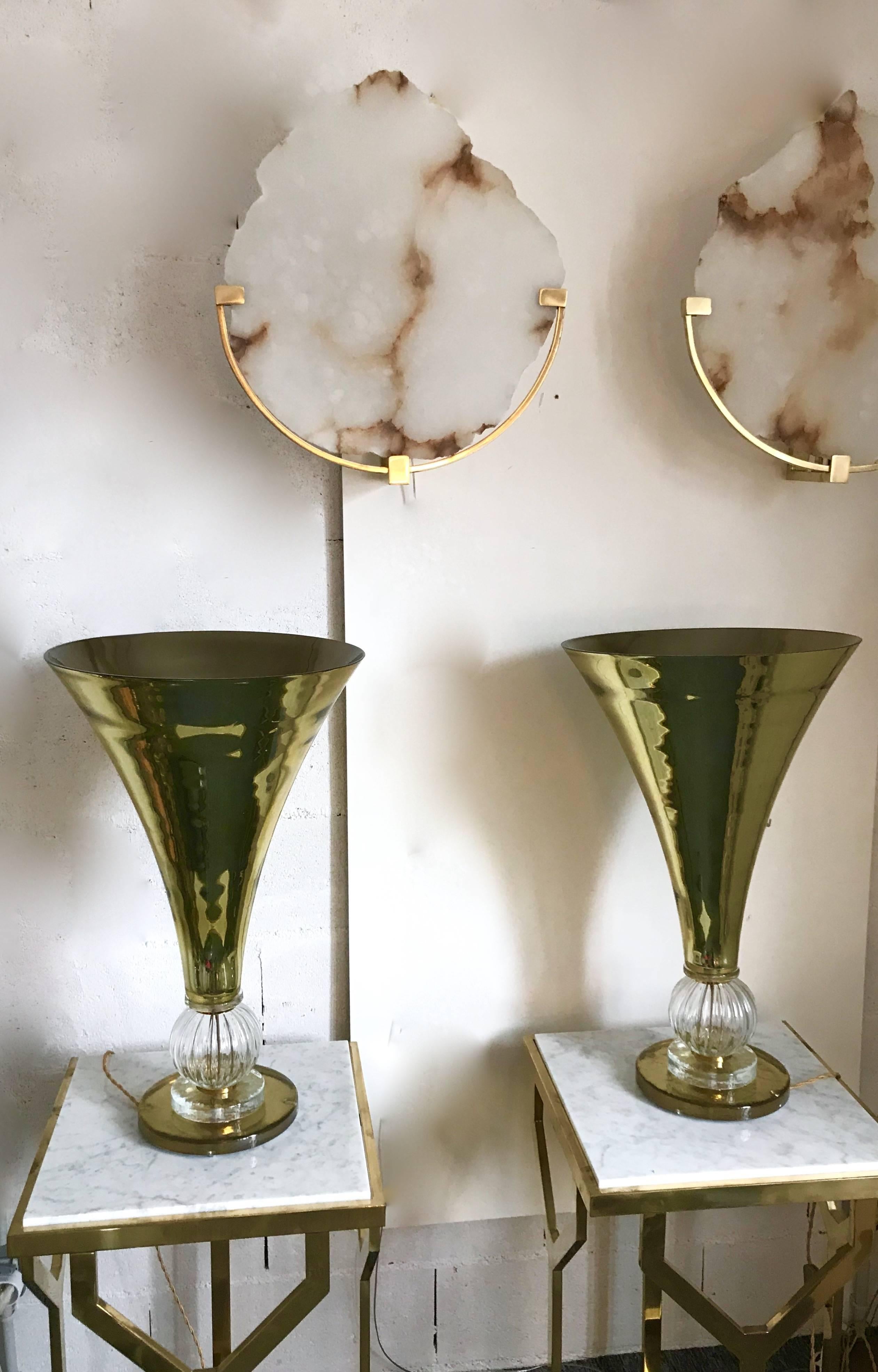 Mid-Century Modern Contemporary Pair of Cone Lamps Gold Murano Glass