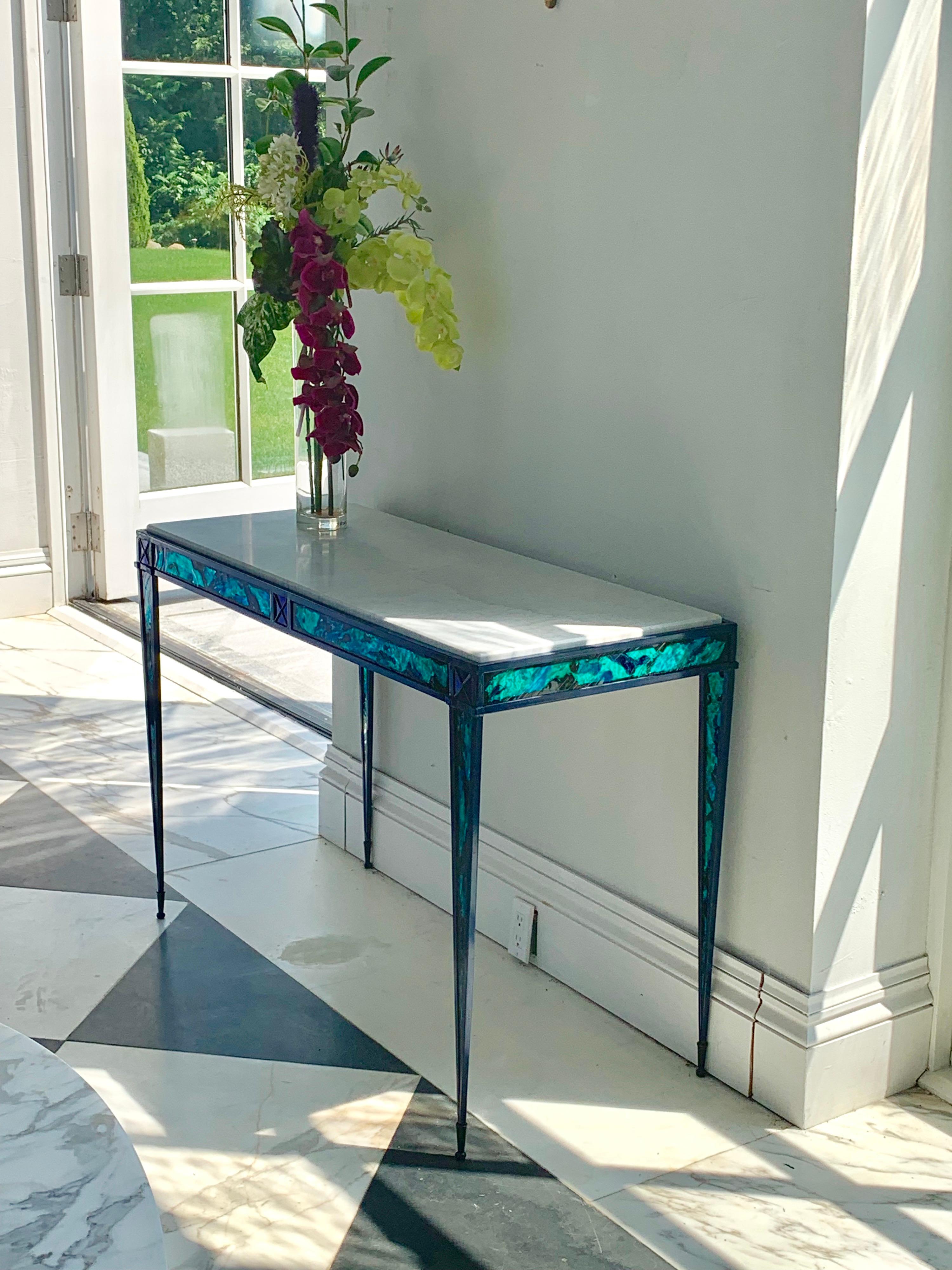 Pair of Contemporary Glass Inlay Console Tables For Sale 3