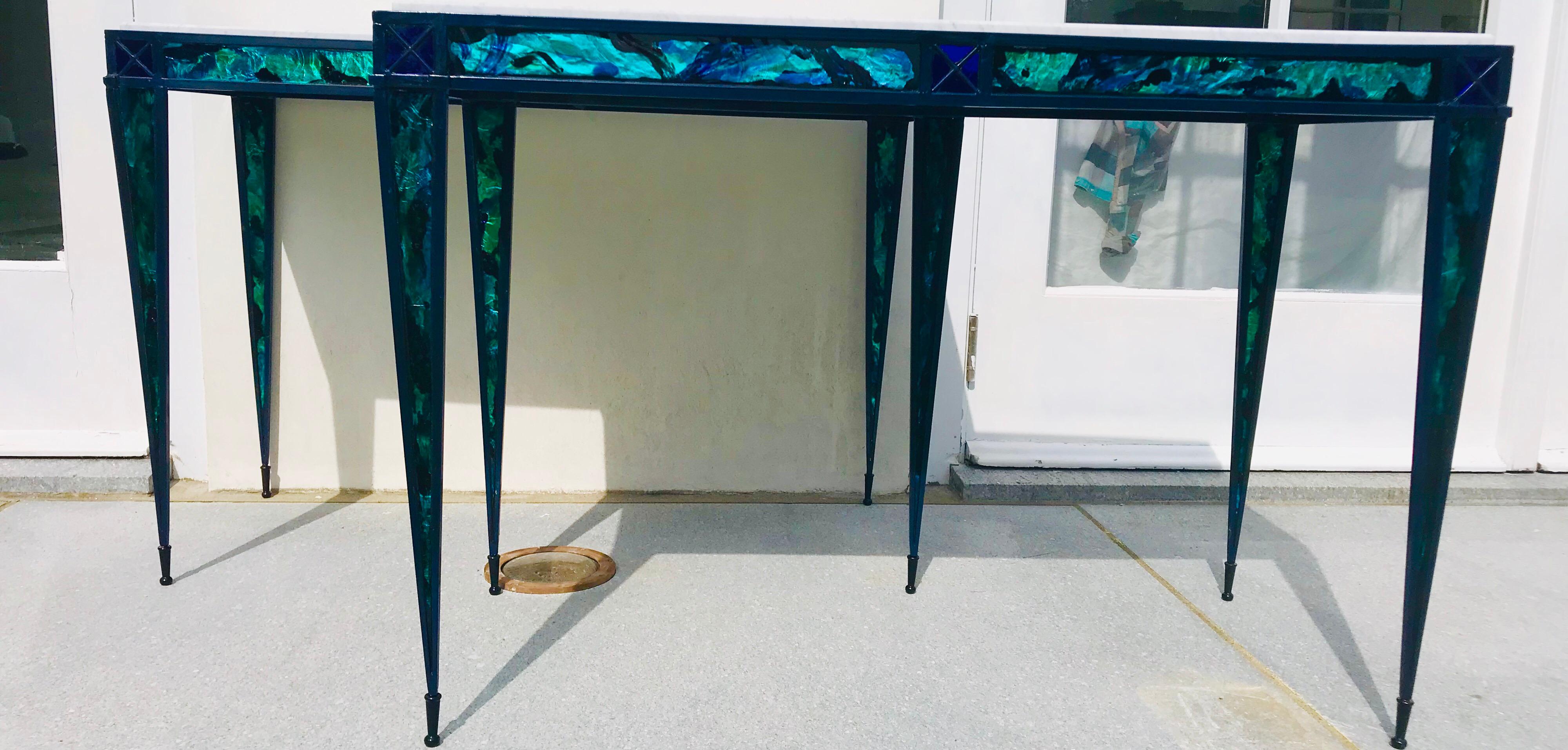 Pair of Contemporary Glass Inlay Console Tables For Sale 9