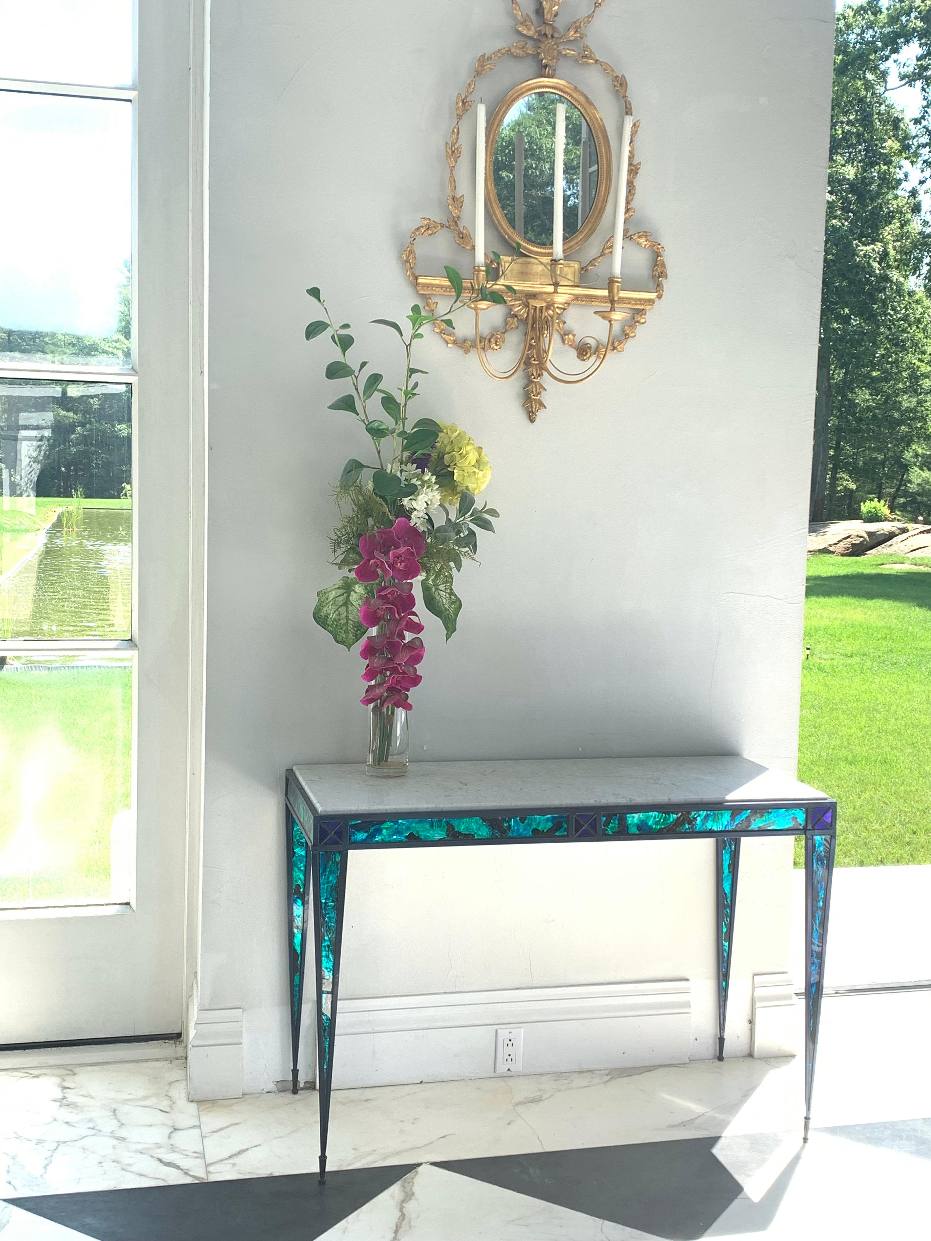 Pair of Contemporary Glass Inlay Console Tables For Sale 4