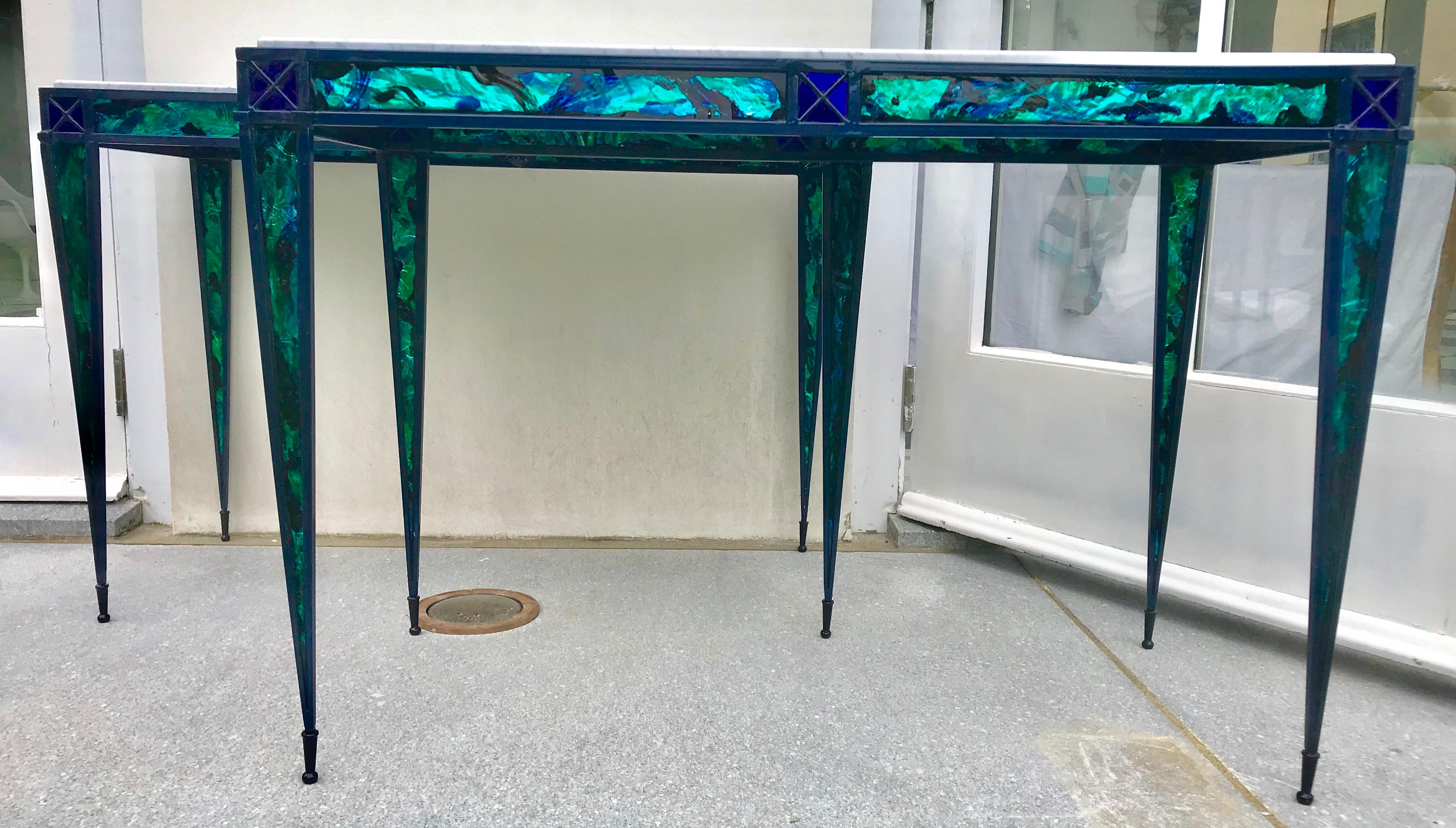 Pair of Contemporary Glass Inlay Console Tables For Sale 6