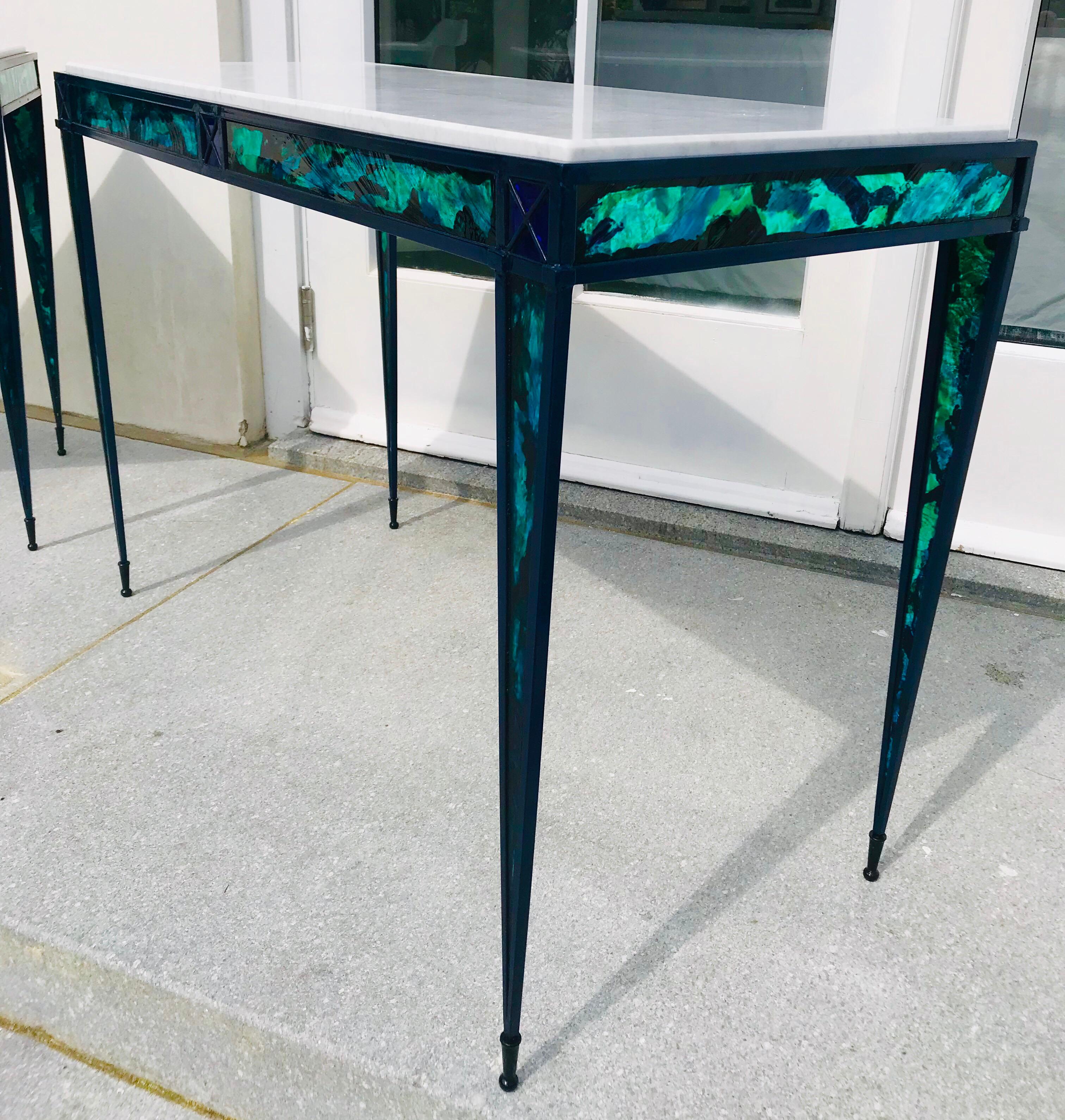Pair of Contemporary Glass Inlay Console Tables For Sale 7