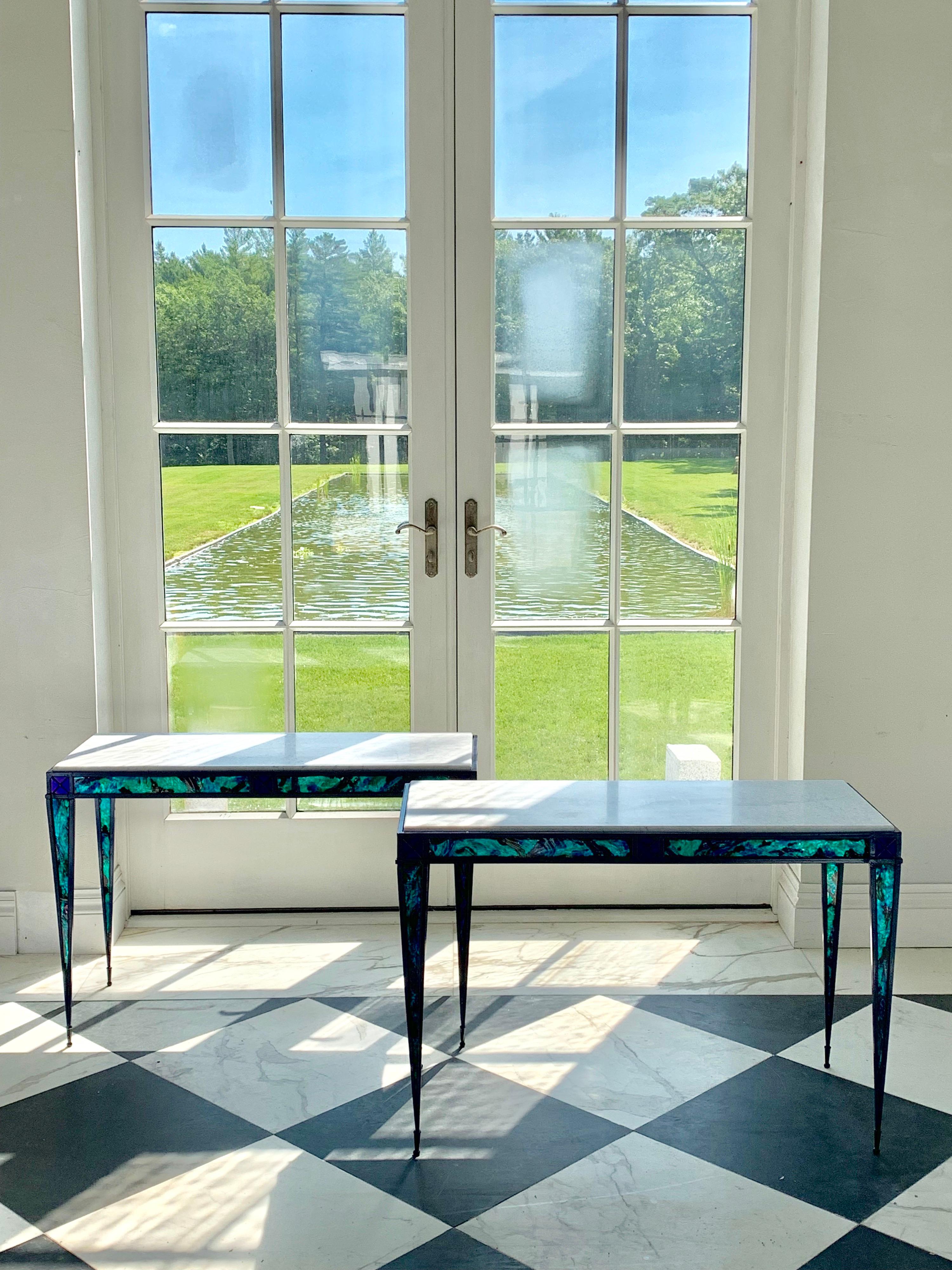 Pair of Contemporary Glass Inlay Console Tables For Sale 1