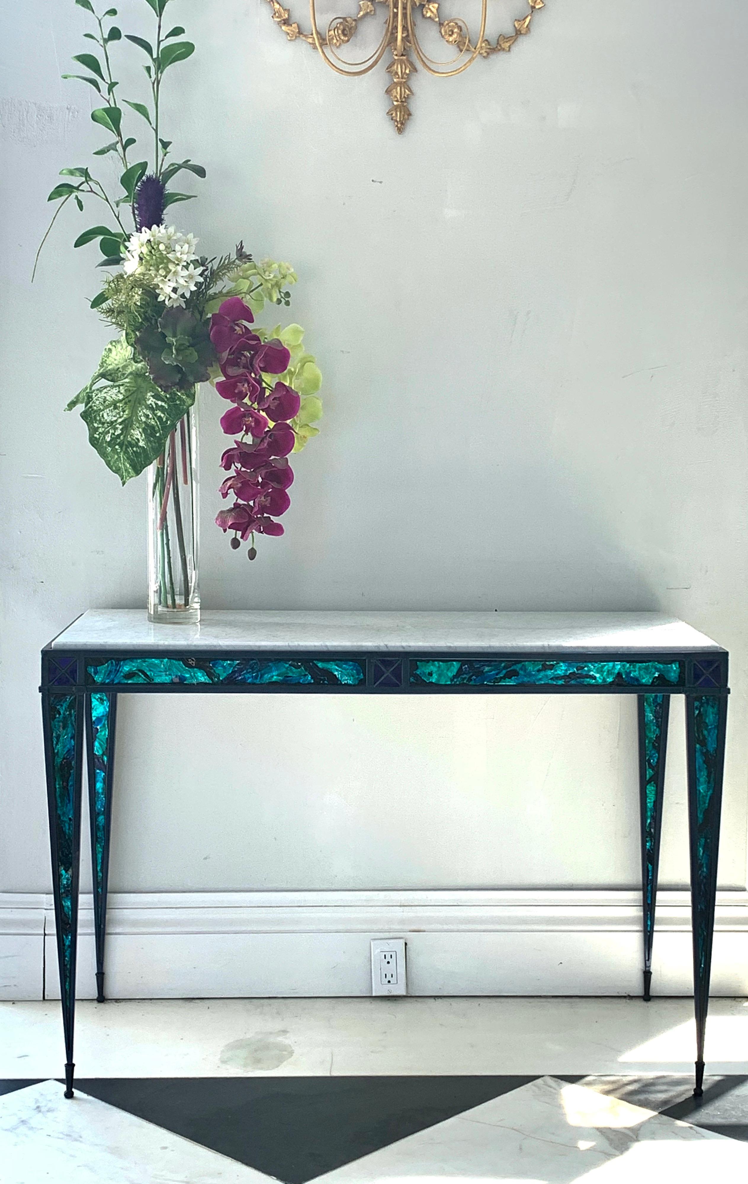 Pair of Contemporary Glass Inlay Console Tables For Sale 2