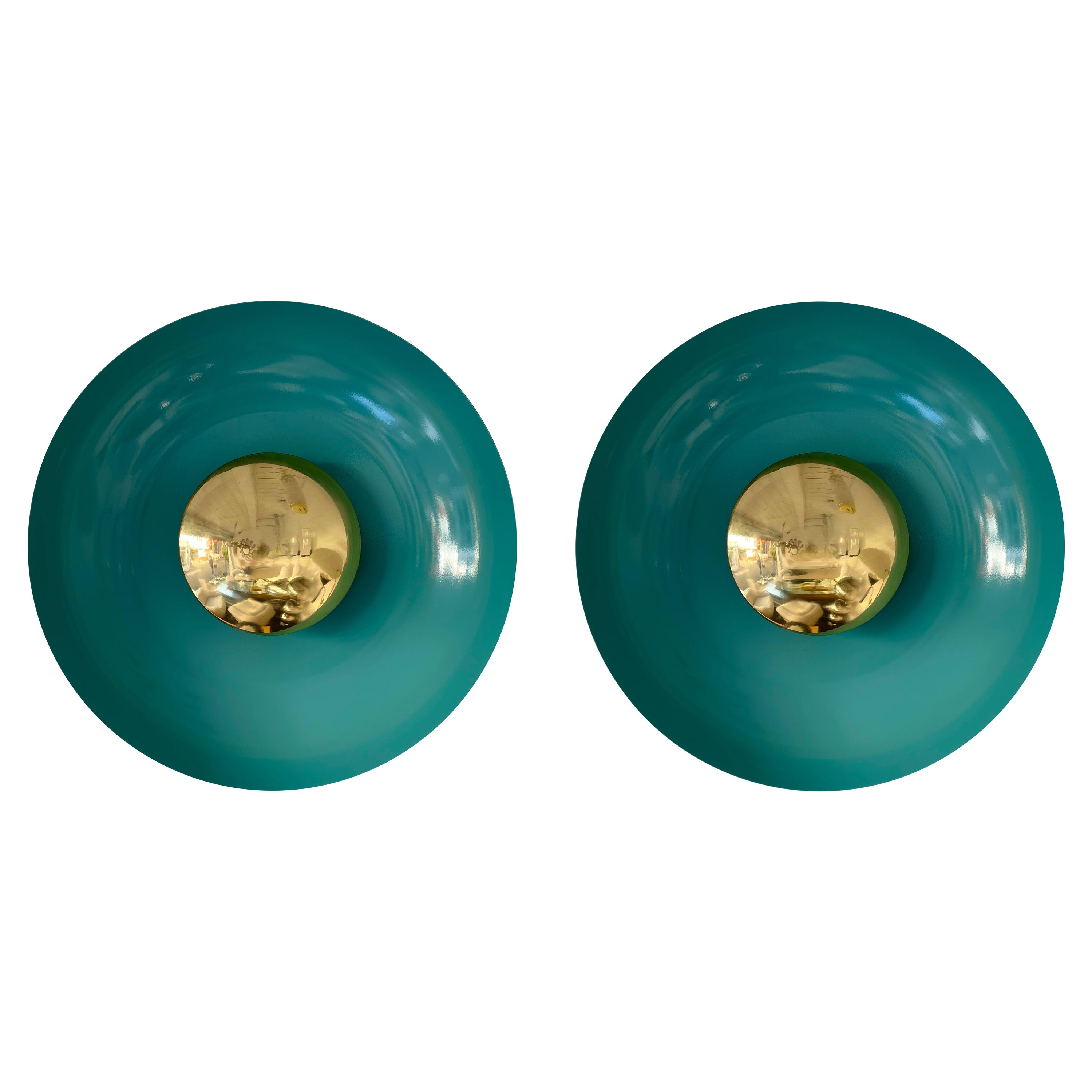 Contemporary Pair of Curve Lacquered Metal and Brass Sconces, Italy